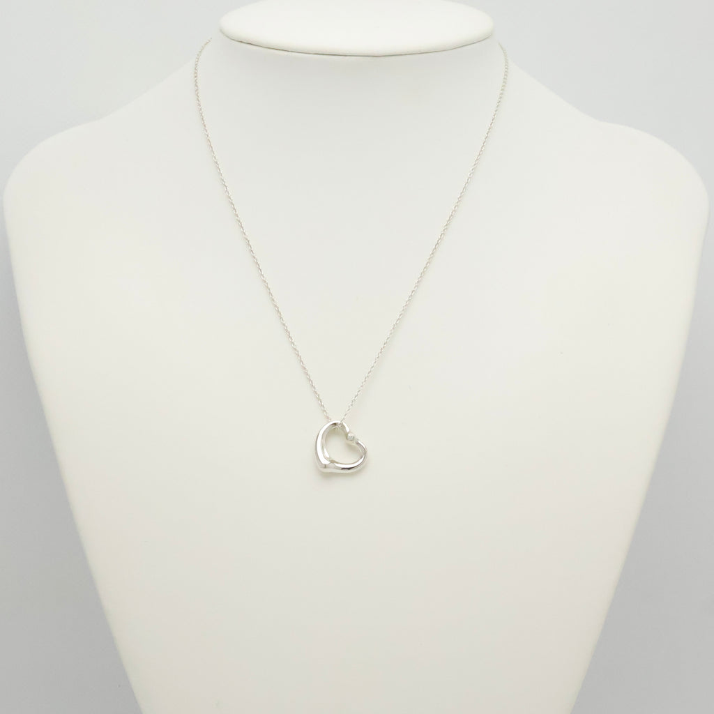 Tiffany & Co. 22mm Open Heart 1P Diamond Pendant Necklace Sterling Silver 925