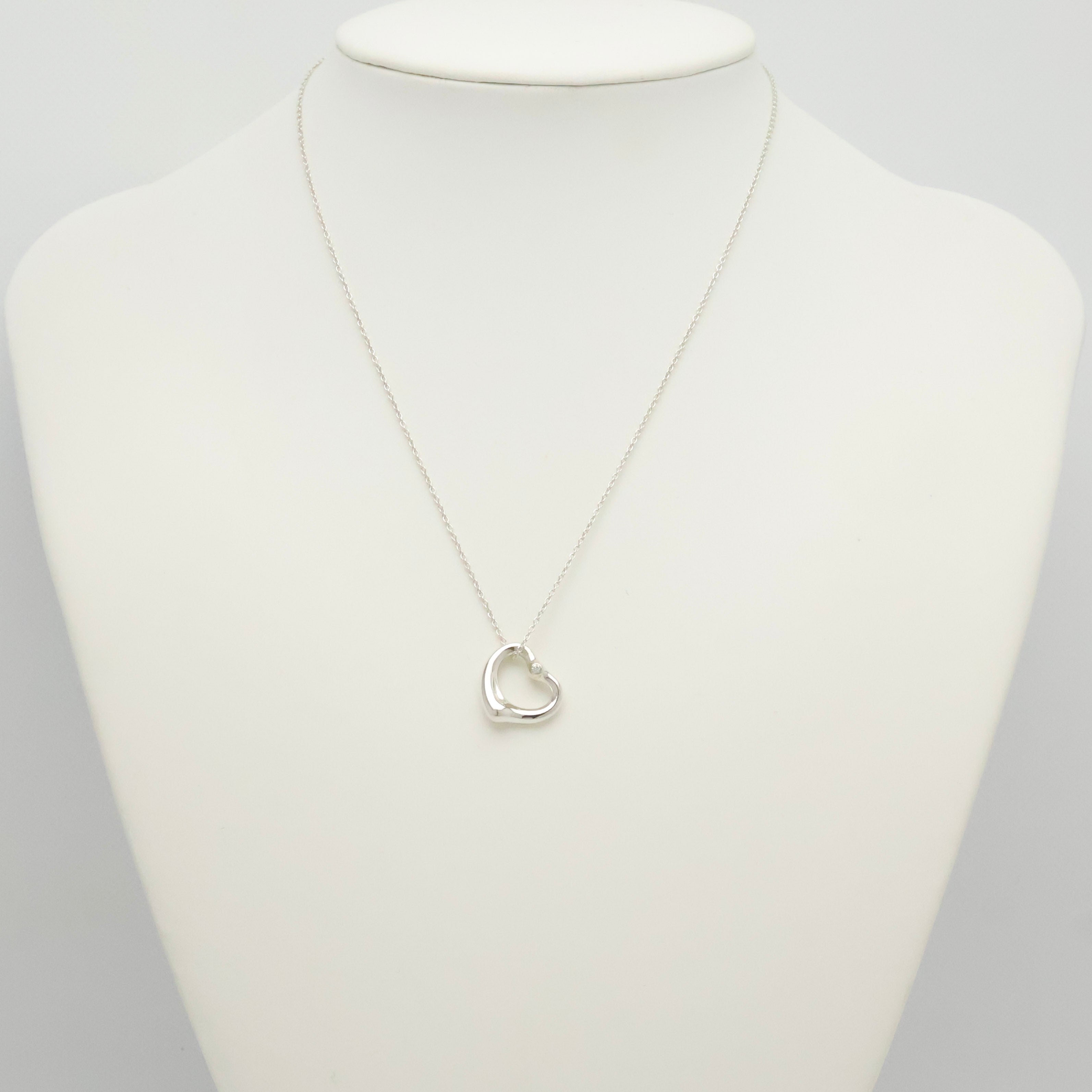 Tiffany & Co. 22mm Open Heart 1P Diamond Pendant Necklace Sterling Silver 925