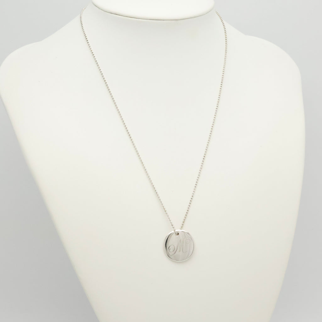  Tiffany & Co. Letter M Notes Initial Disc Necklace Sterling Silver 925