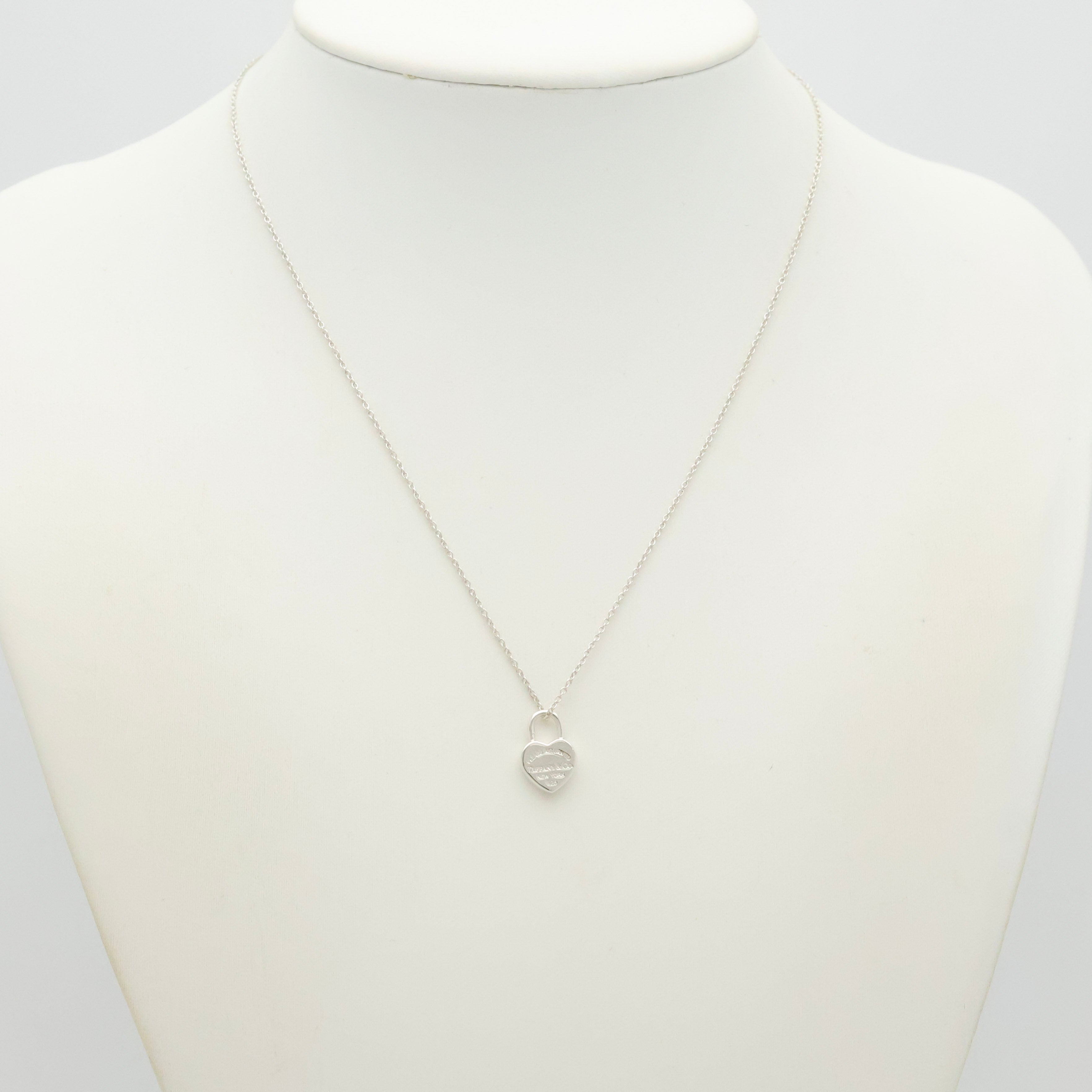 Tiffany & Co. Return to Mini Heart Lock Padlock Necklace  Sterling Silver 925