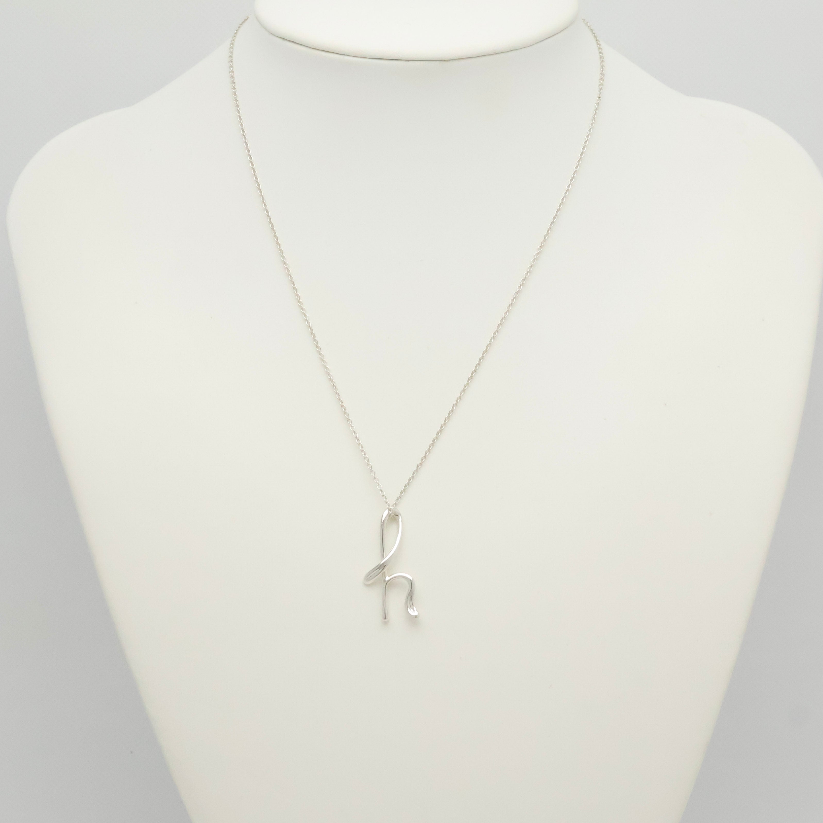 Tiffany & Co. Initial Letter "H" Pendant Necklace Sterling Silver 925