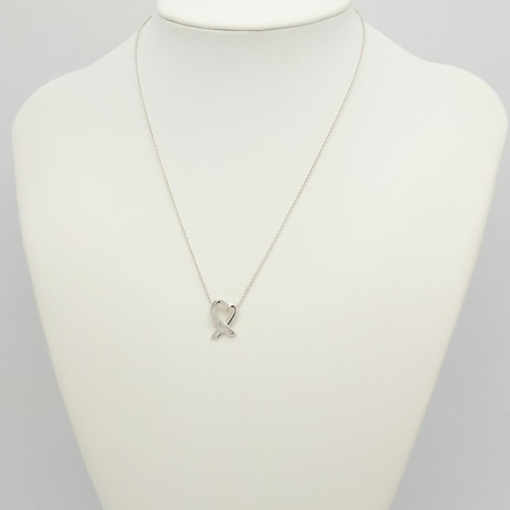 Tiffany & Co. Loving Heart Diamond Pendant Necklace Sterling Silver 925