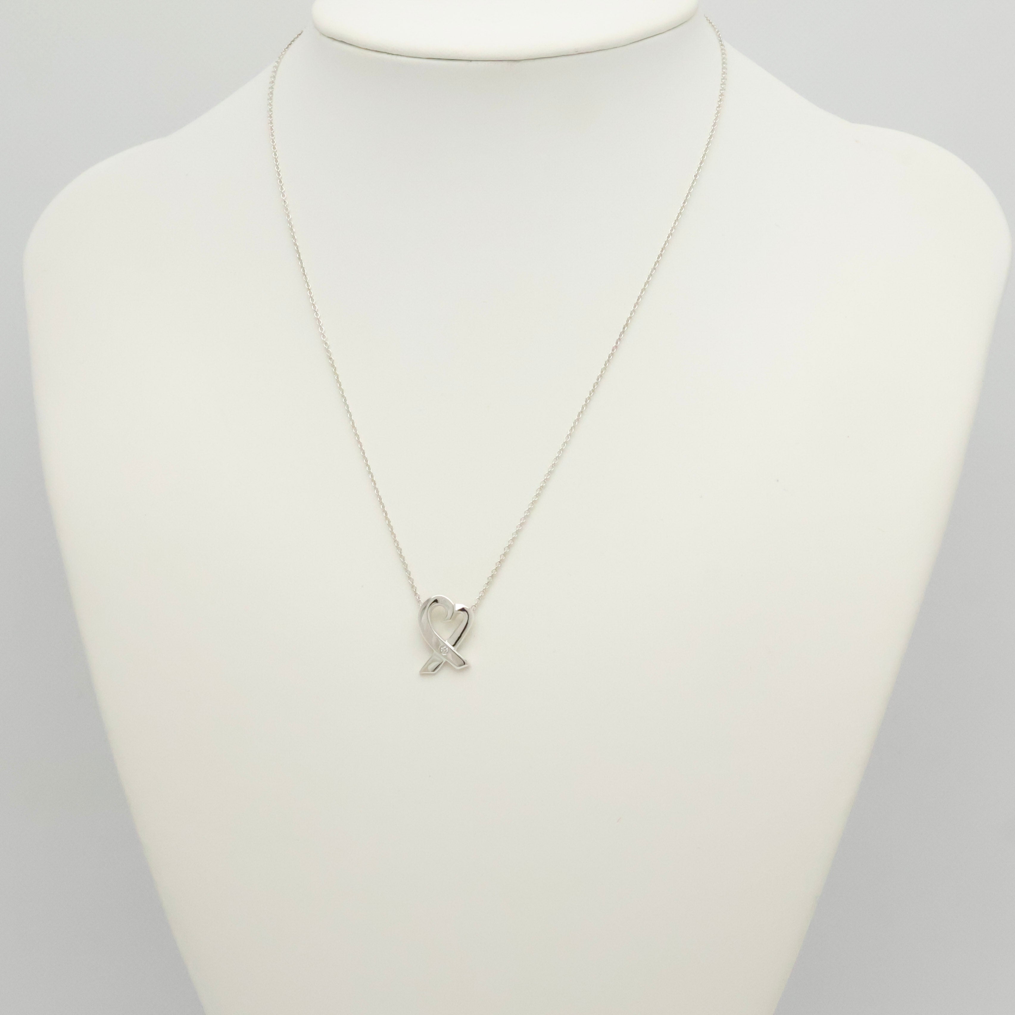 Tiffany & Co. Loving Heart Diamond Pendant Necklace Sterling Silver 925