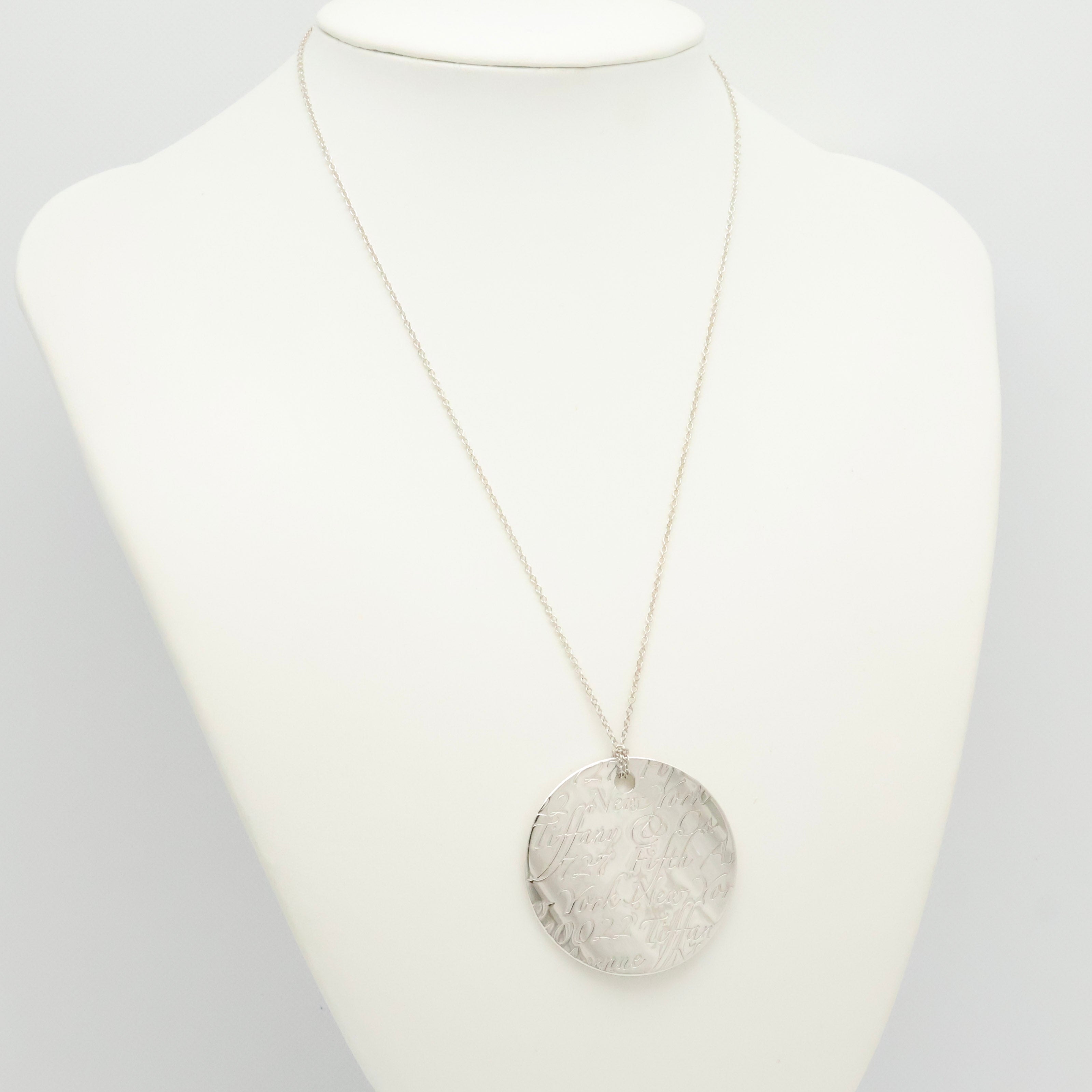 Tiffany & Co. Notes New York Large Wavy Round Circle Necklace Sterling Silver 925