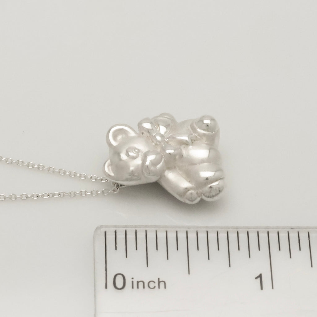 Tiffany & Co. Teddy Bear Ribbon Bow Necklace Sterling Silver 925