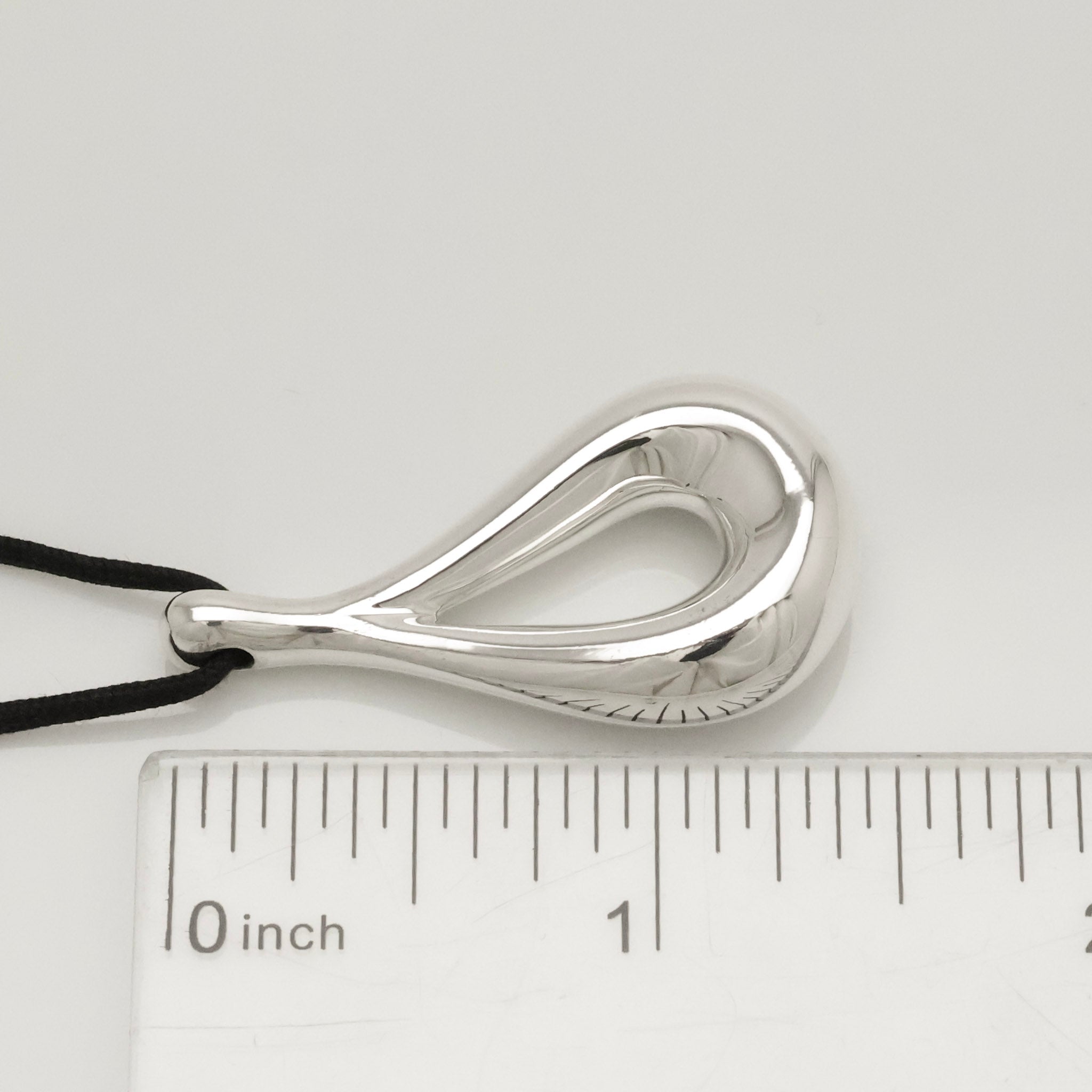 Tiffany & Co. Large Open Teardrop Silk Cord Necklace Sterling Silver 925