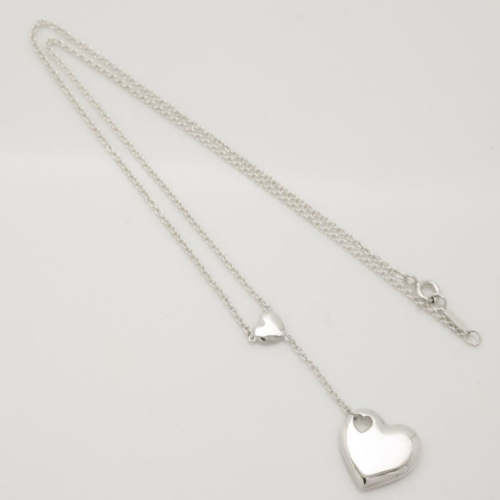 Tiffany & Co. Stencil Cutout Two Heart Lariat Necklace Sterling Silver 925