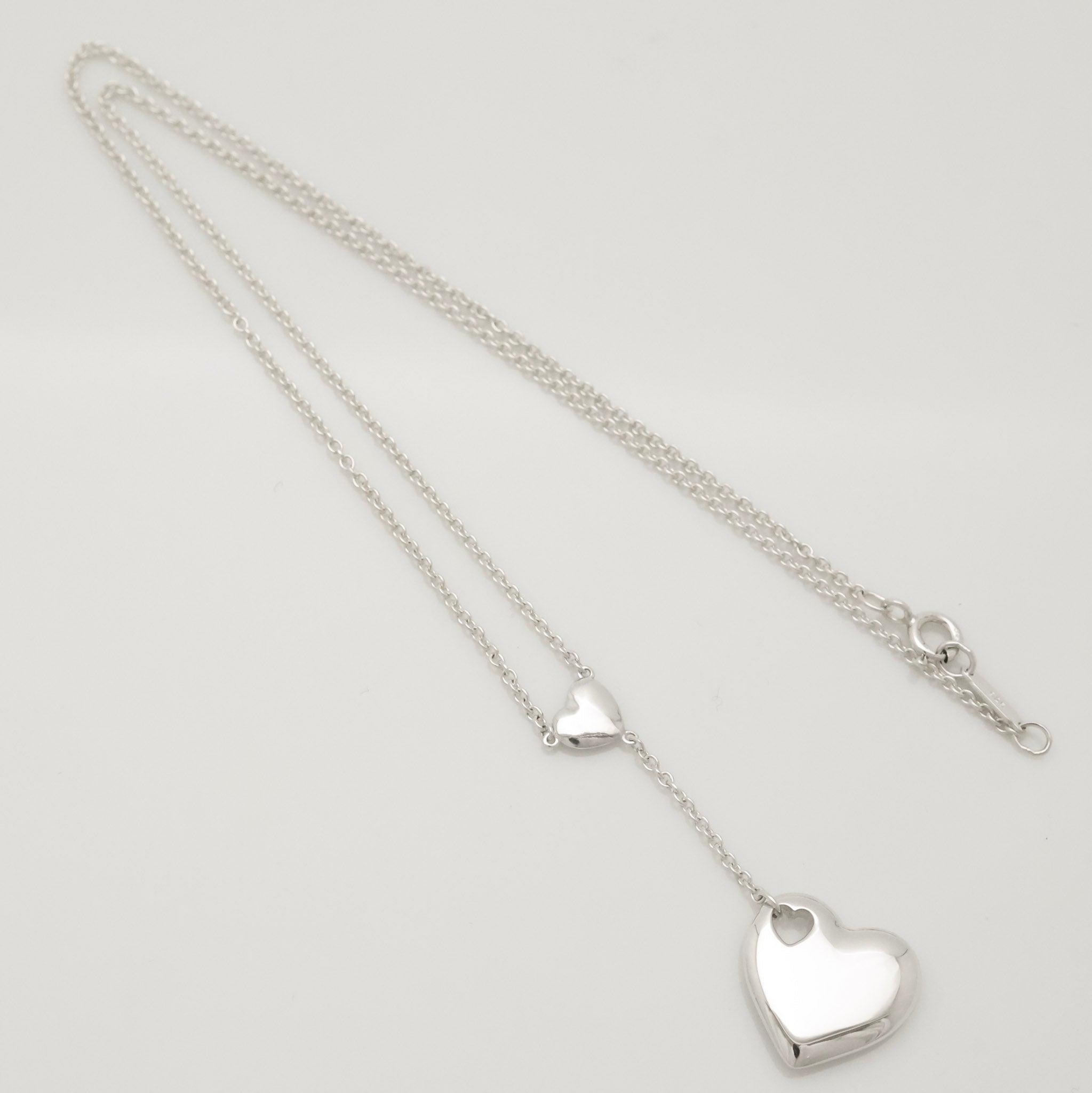 Tiffany & Co. Stencil Cutout Two Heart Lariat Necklace Sterling Silver 925