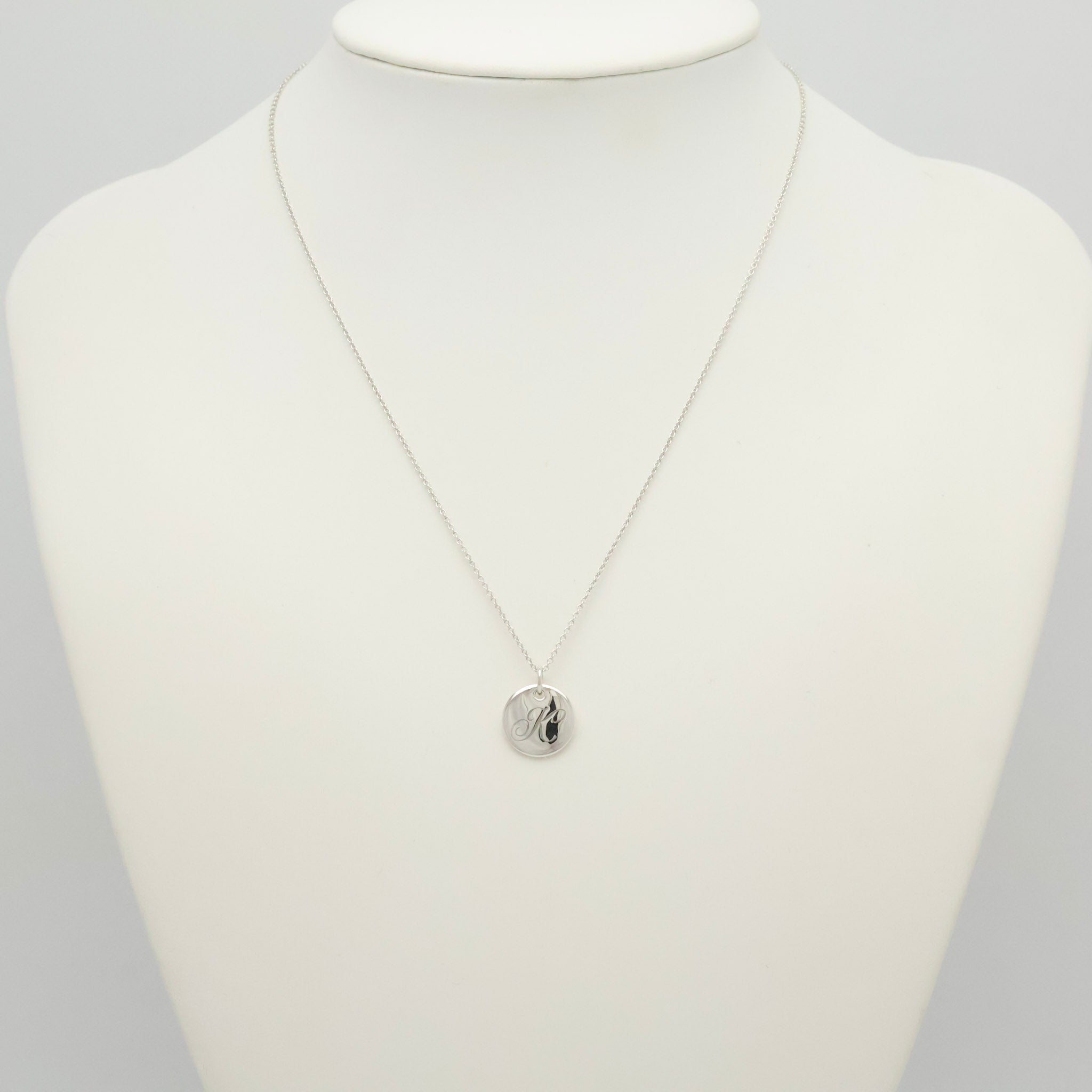  Tiffany & Co. Letter K Notes Initial Disc Necklace Sterling Silver 925