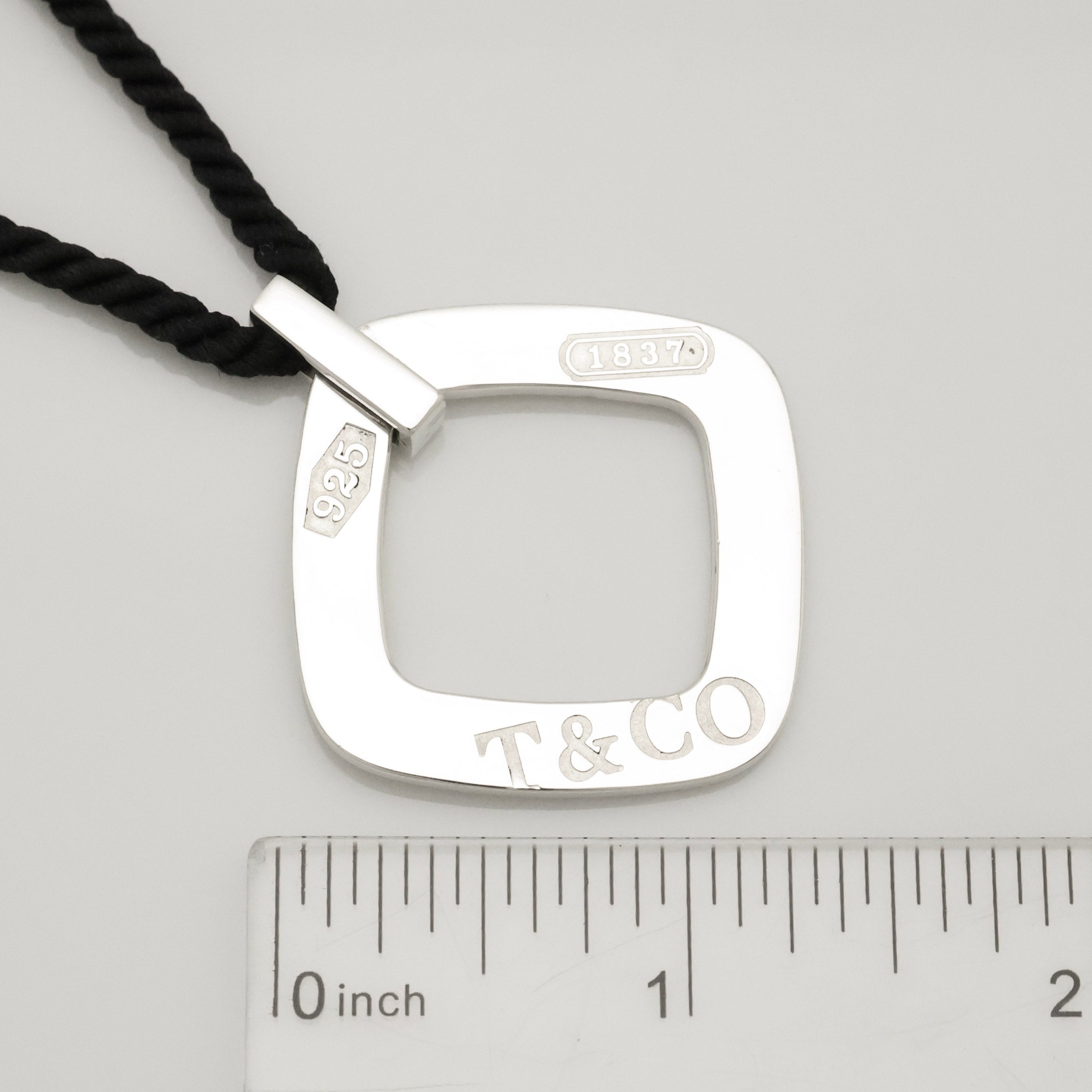 Tiffany & Co. 1837 Square Silk Cord Necklace Pendant Sterling Silver 925