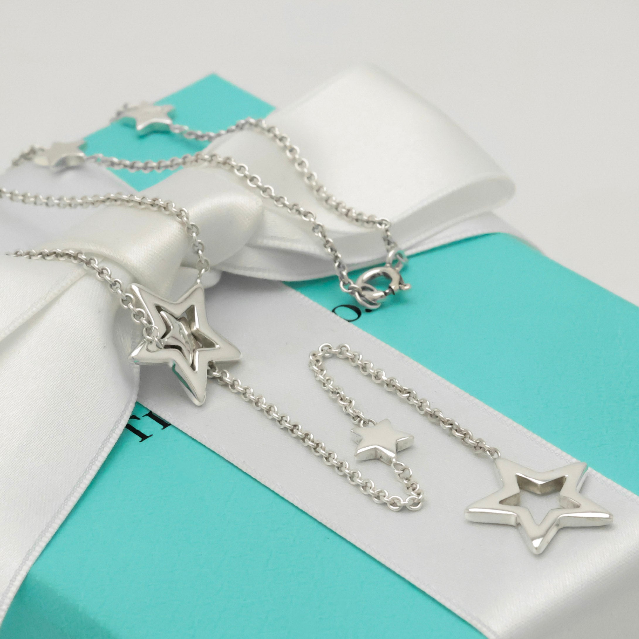 Tiffany & Co. Star Link Lariat Necklace Pendant Sterling Silver 925