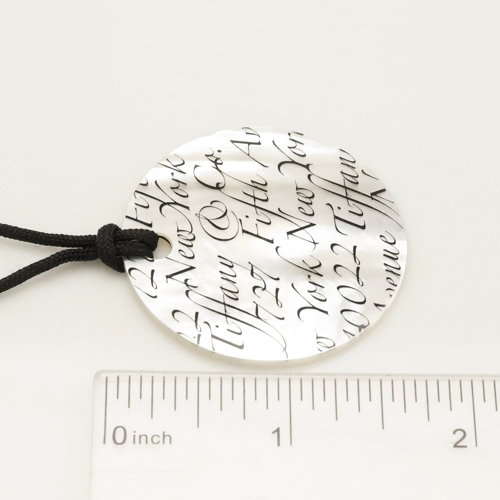 Tiffany & Co. Notes LARGE Round Shell Silk Cord Necklace Sterling Silver AG925