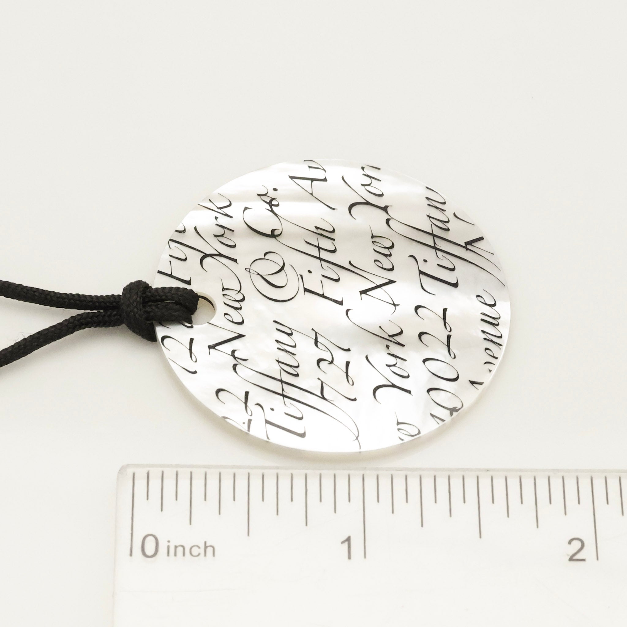 Tiffany & Co. Notes LARGE Round Shell Silk Cord Necklace Sterling Silver AG925