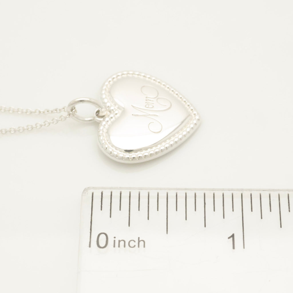  Tiffany & Co. MOM Beaded Edge Heart Necklace Sterling Silver 925