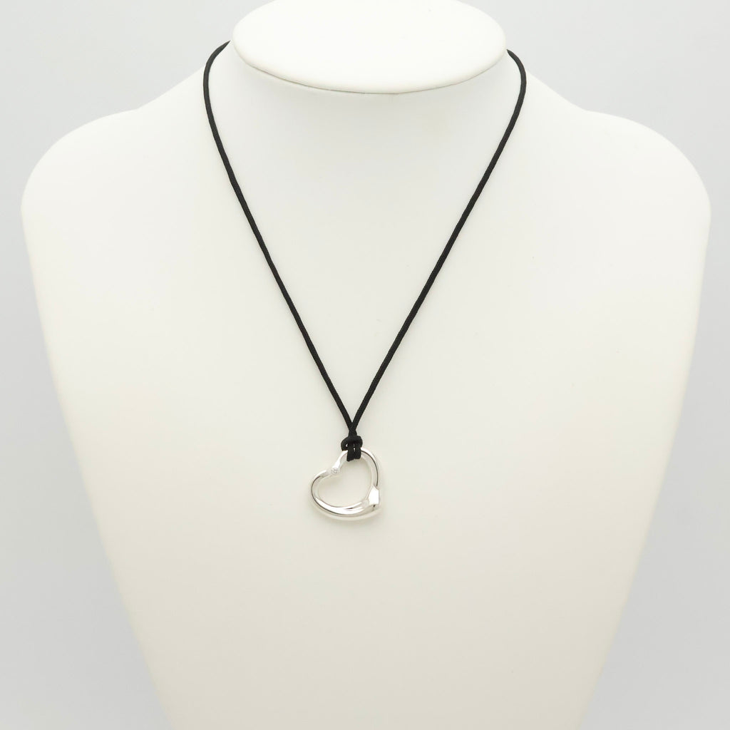  Tiffany & Co. Peretti Open Heart 1P Diamond Silk Cord Necklace Sterling Silver AG925 