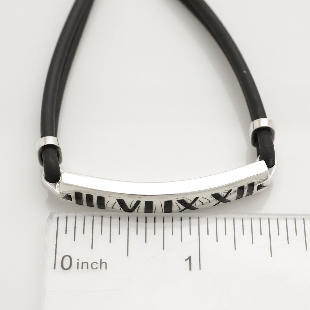 Tiffany & Co. Atlas Bar Rubber Cord Surfer Bracelet Sterling Silver 925