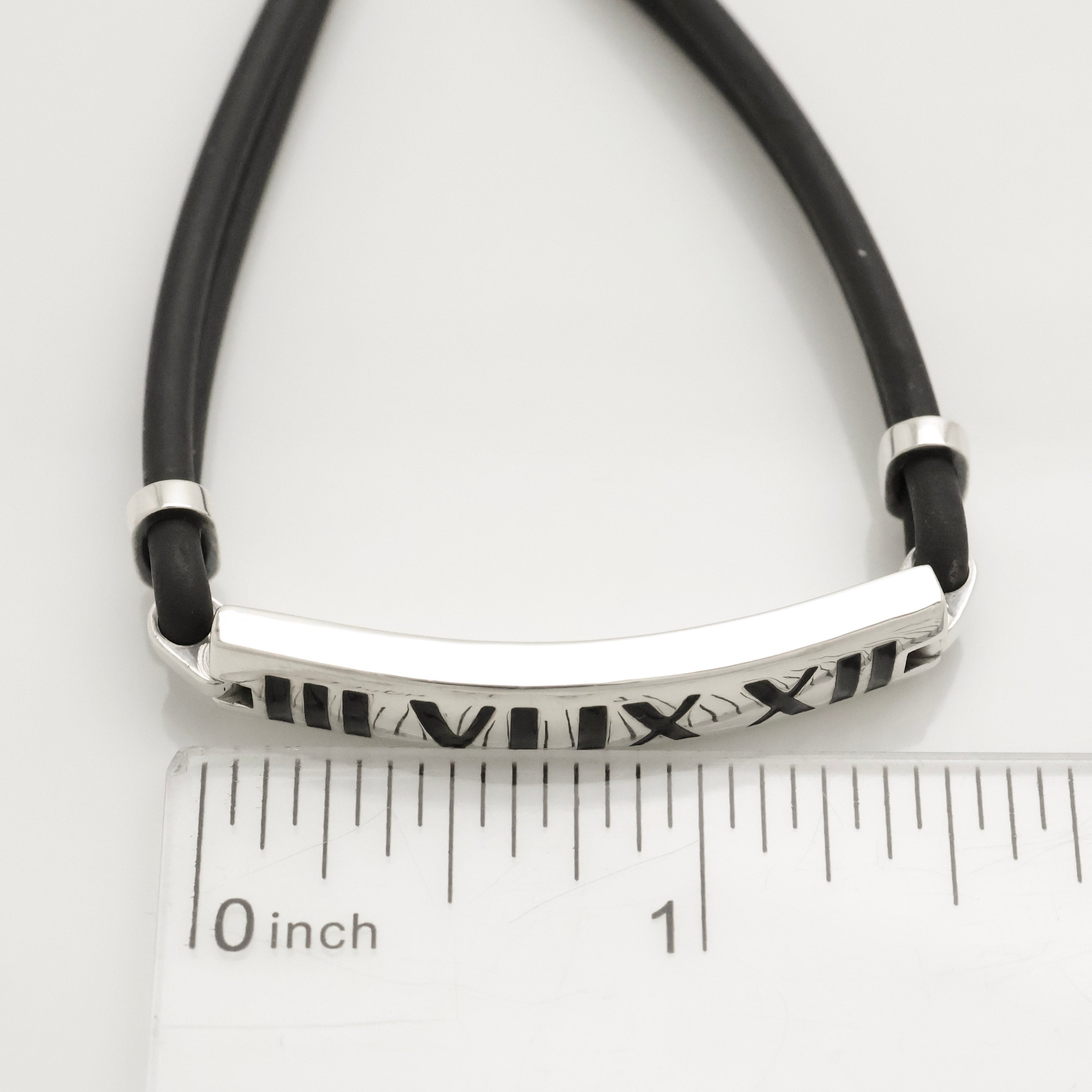 Tiffany & Co. Atlas Bar Rubber Cord Surfer Bracelet Sterling Silver 925