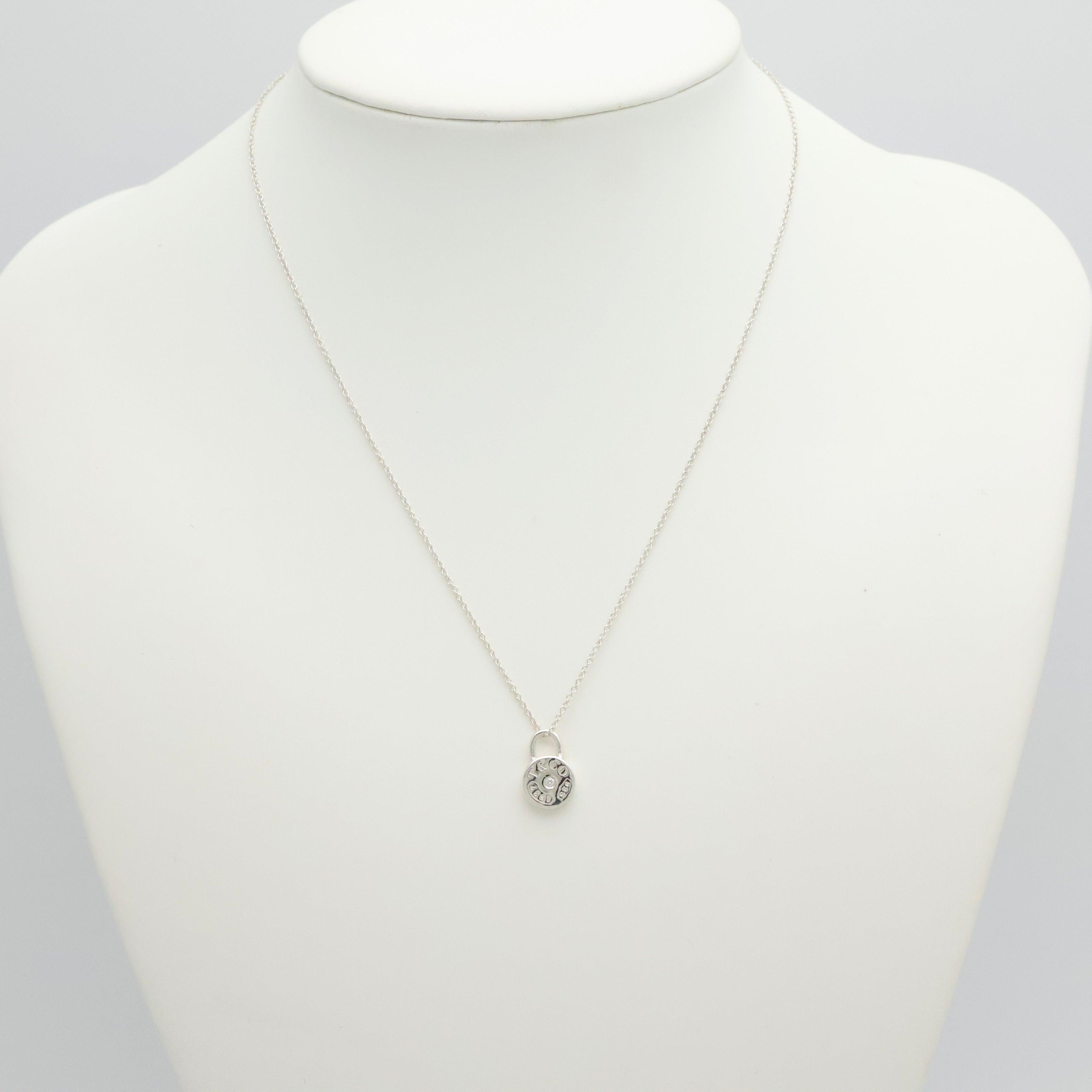 Tiffany & Co. 1837 Round Lock 1P Diamond Necklace Sterling Silver 925 