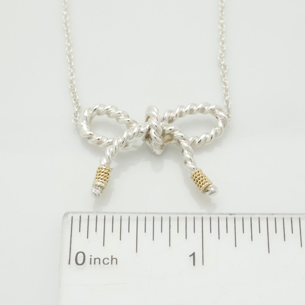 Tiffany & Co. Twist Ribbon Bow Necklace Silver Sterling 925 & 18K Gold 