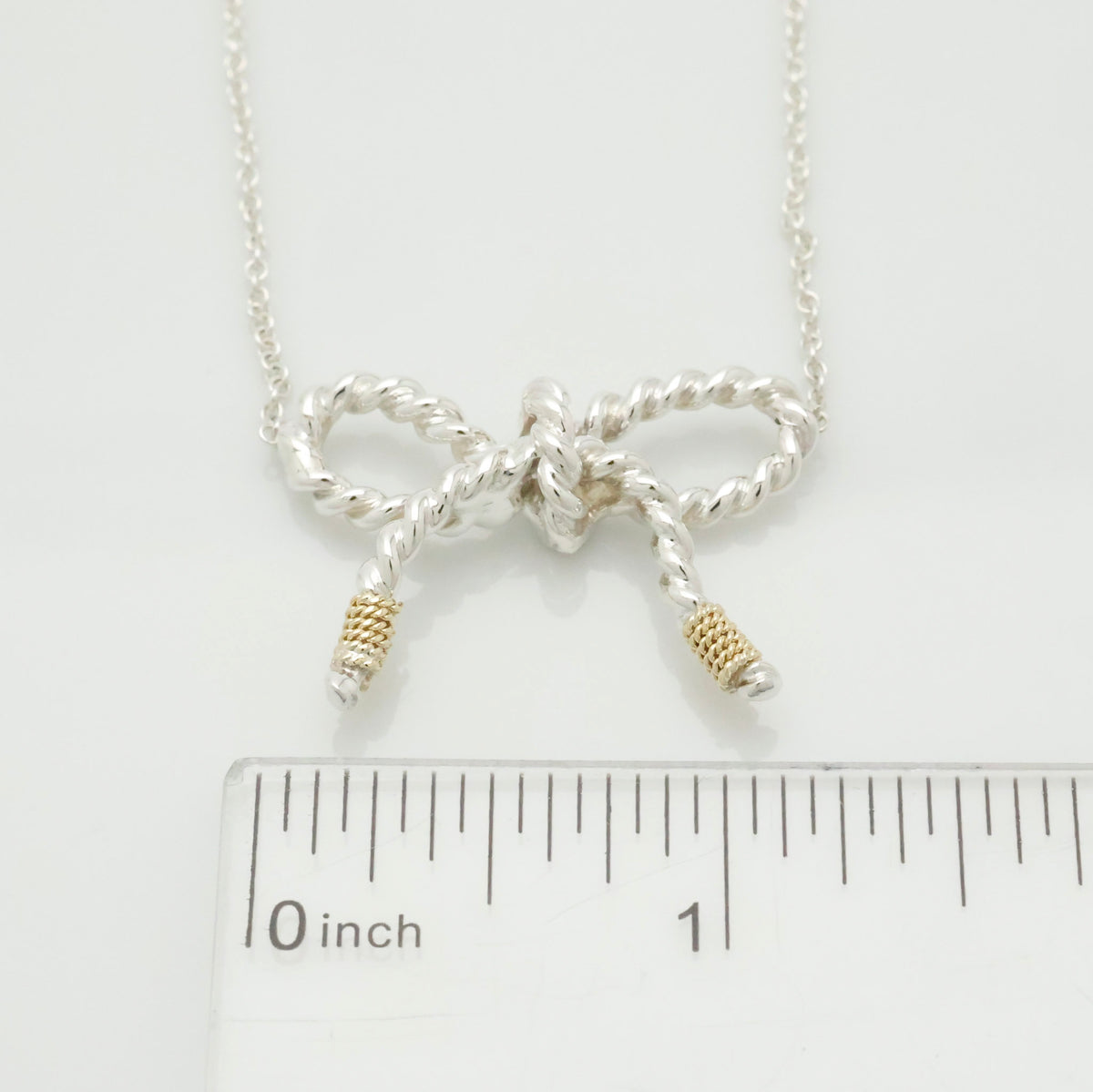 Tiffany & Co. Twist Ribbon Bow Necklace Silver Sterling 925 & 18K Gold 