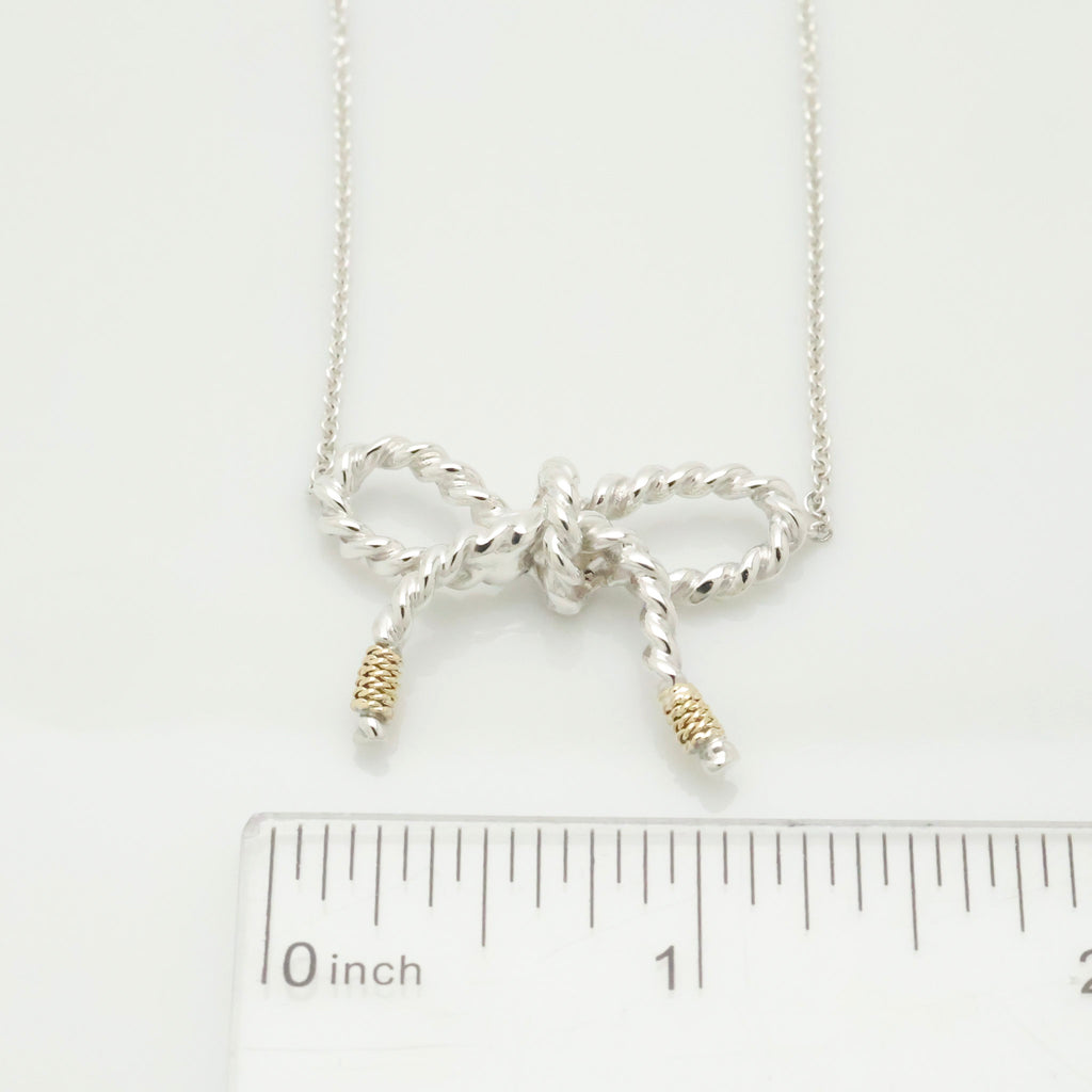 Tiffany & Co. Twist Ribbon Bow Necklace Silver Sterling 925 & 18K Gold 