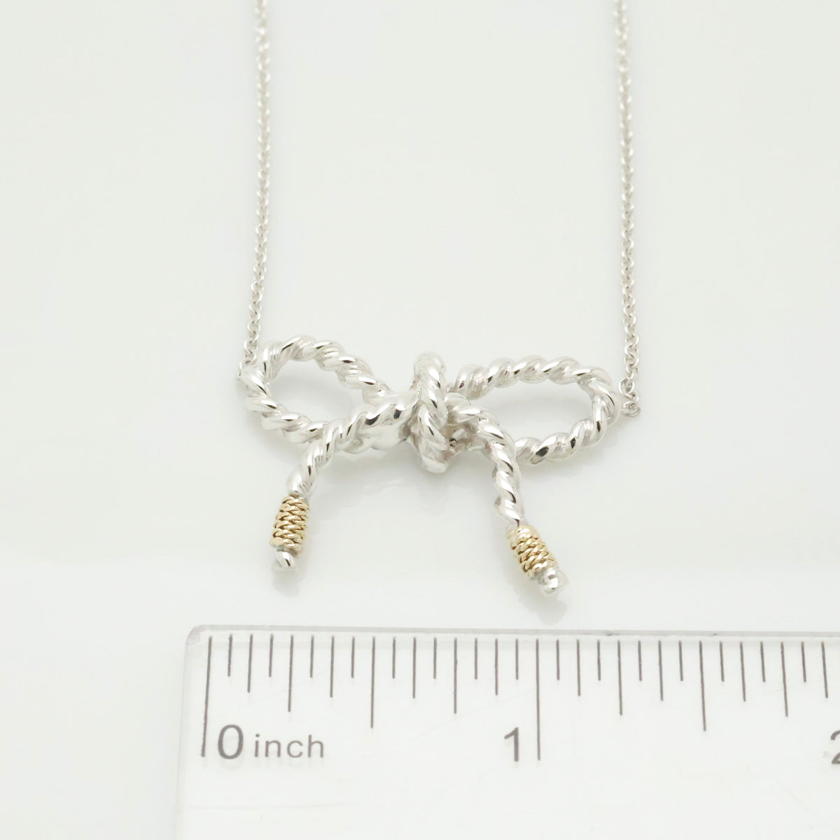 Tiffany & Co. Twist Ribbon Bow Necklace Silver Sterling 925 & 18K Gold 