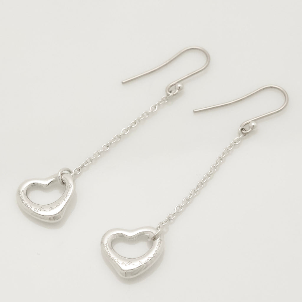 Tiffany & Co Elsa Peretti Open Heart Drop Dangle Earrings Sterling Silver 925