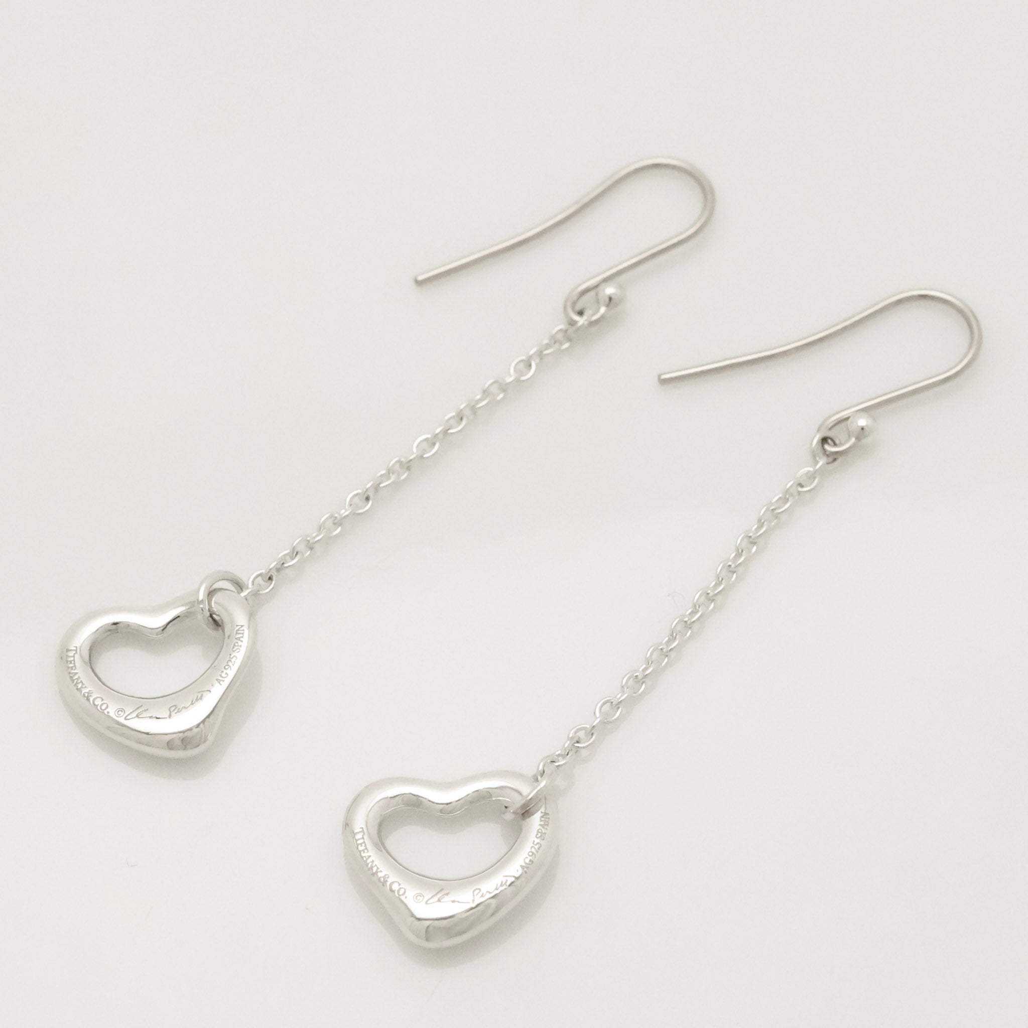 Tiffany & Co Elsa Peretti Open Heart Drop Dangle Earrings Sterling Silver 925