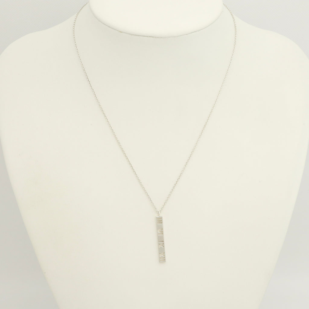 Tiffany & Co. Atlas Bar Roman Numeral Necklace Pendant Sterling Silver 925