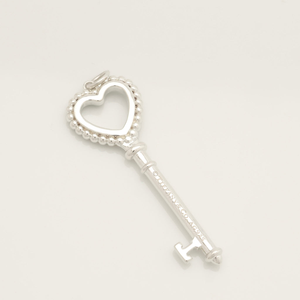  Tiffany & Co. Blue Enamel Beaded Heart Key Charm Sterling Silver 925　