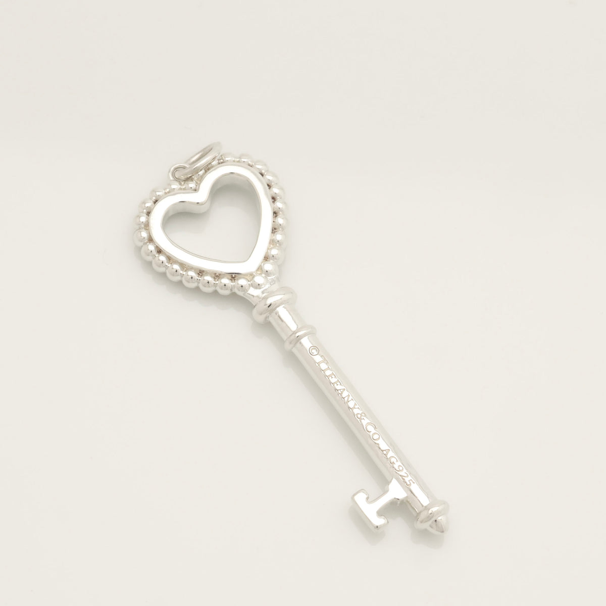  Tiffany & Co. Blue Enamel Beaded Heart Key Charm Sterling Silver 925　
