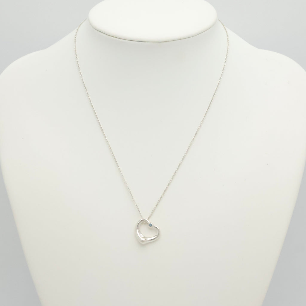Tiffany & Co. Aquamarine Peretti Open Heart Necklace Sterling Silver 925