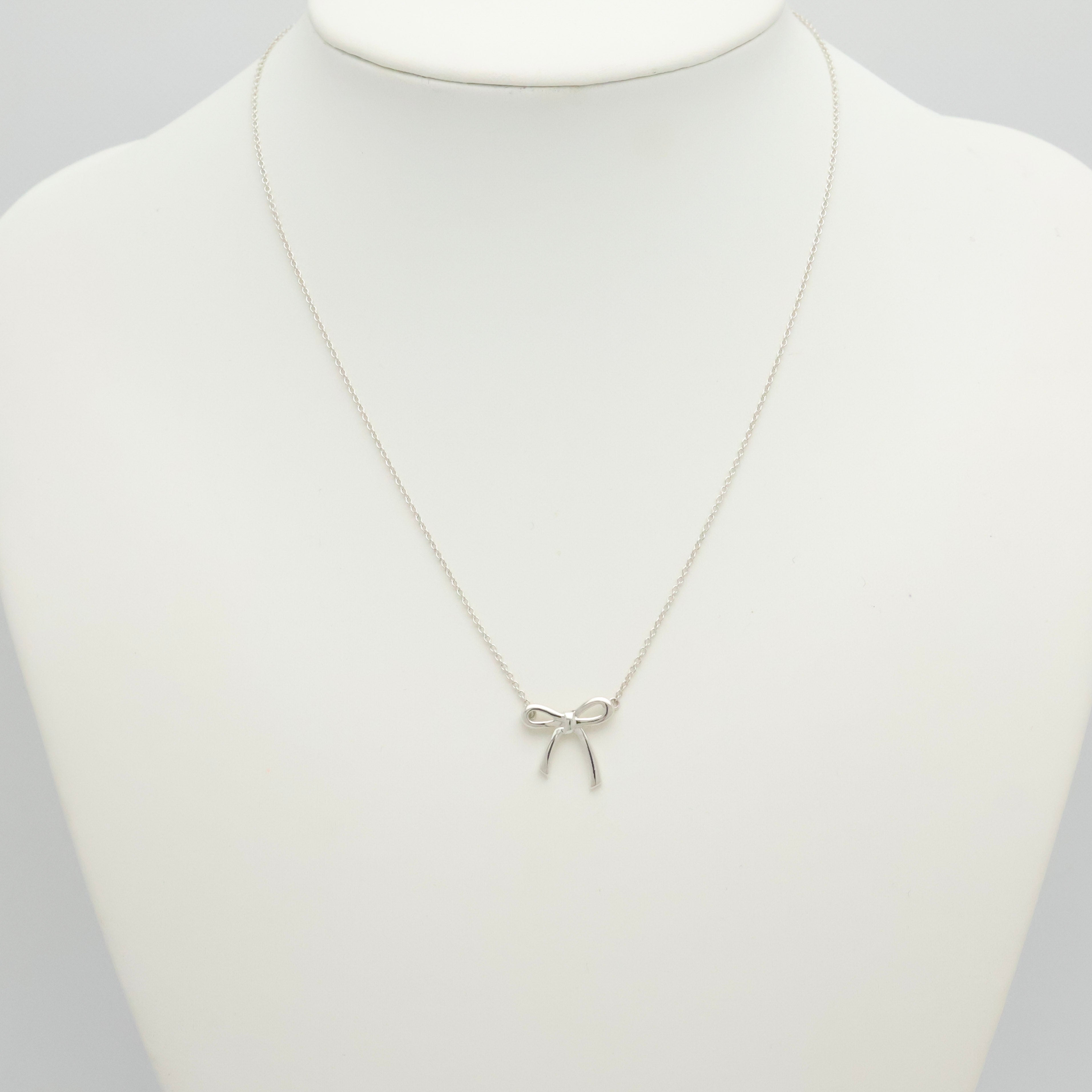 Tiffany & Co. Ribbon Bow Necklace Pendant  Sterling Silver 925 