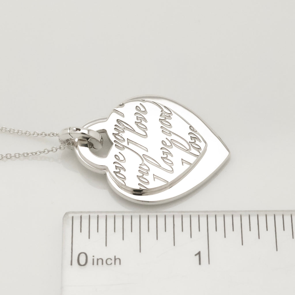 Tiffany & Co. Notes I LOVE YOU Double Heart Tag Necklace Sterling Silver 925