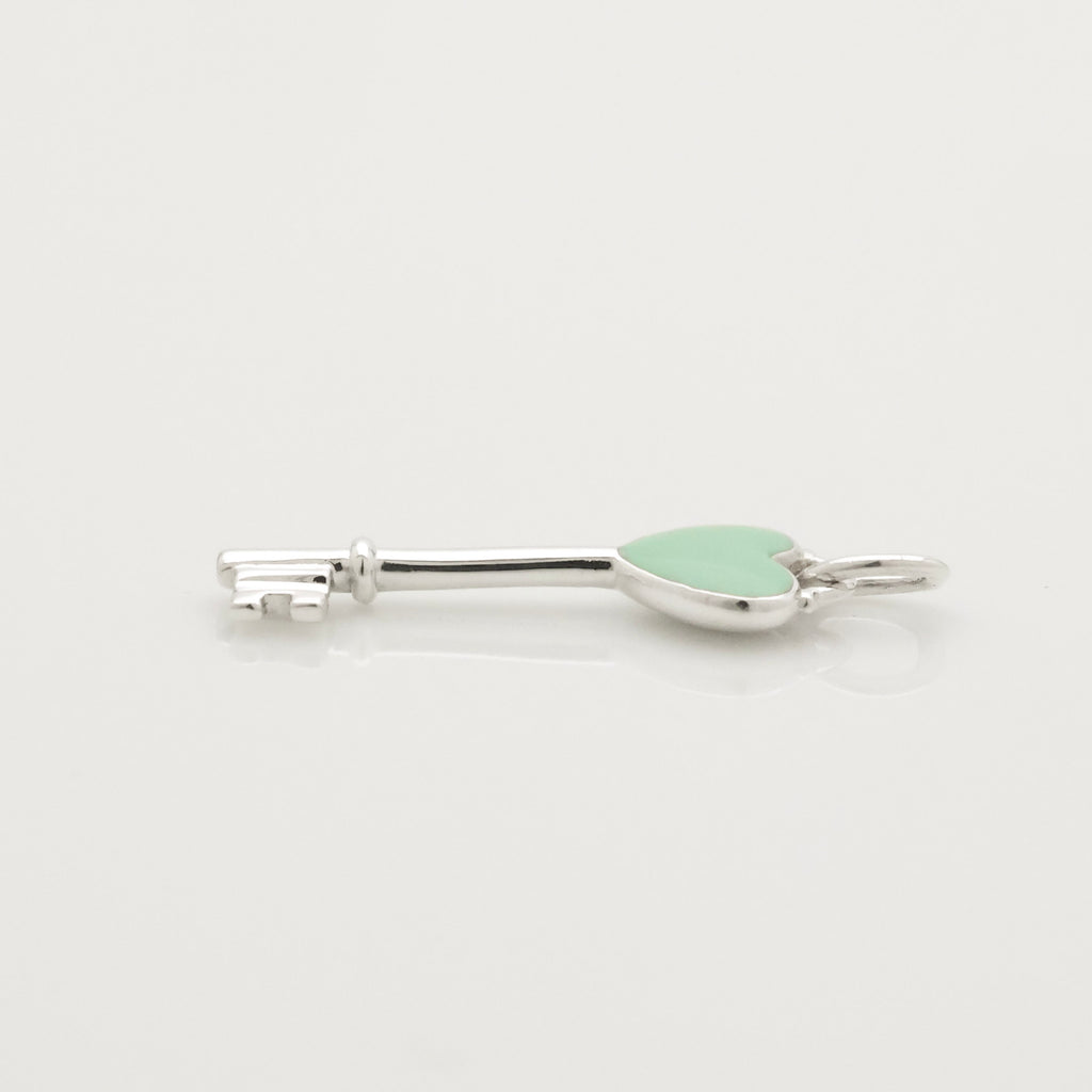 Tiffany & Co. Blue Enamel Heart Key Pendant Charm Sterling Silver 925　
