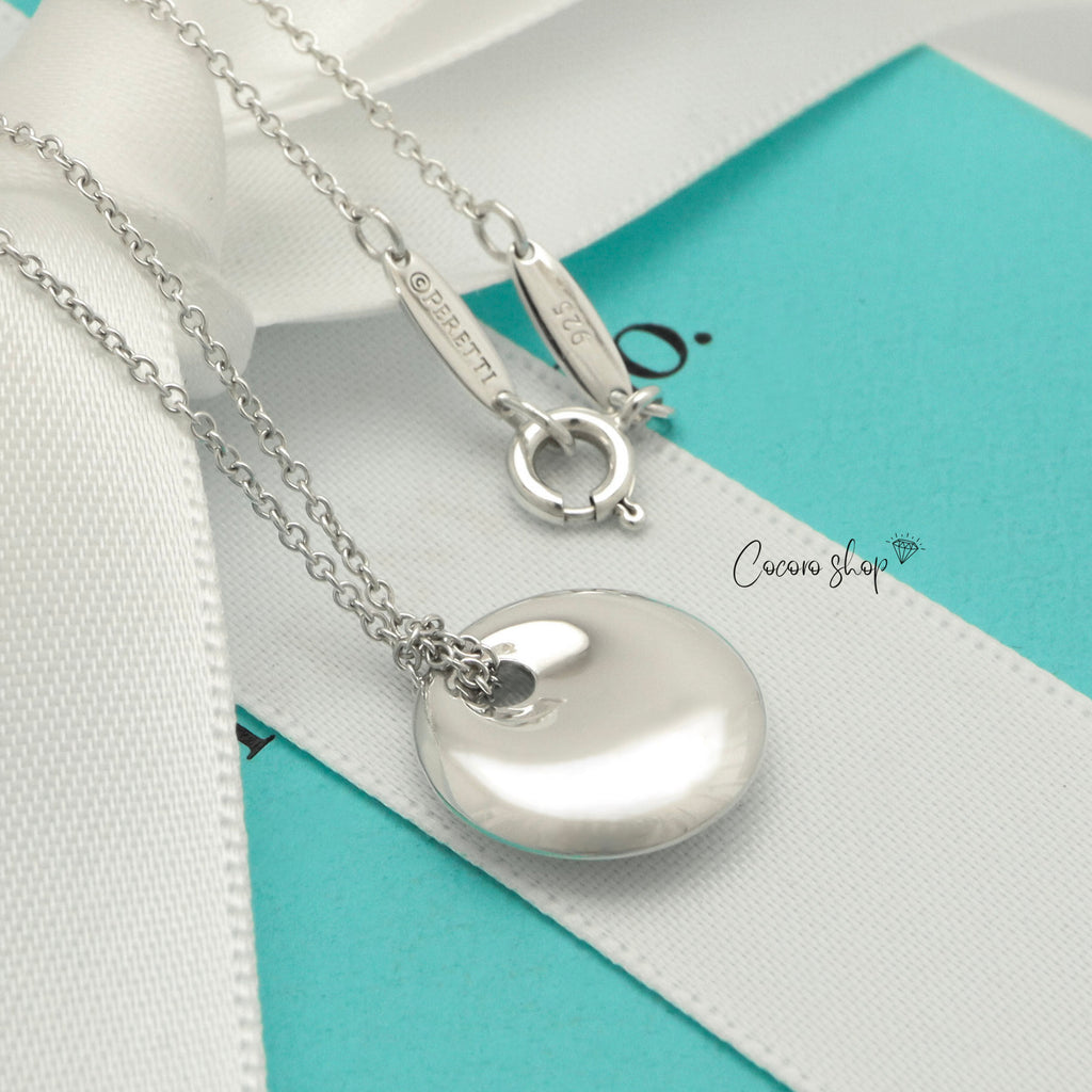 Tiffany & Co. Small Round Circle Disc Necklace Pendant Sterling Silver 925