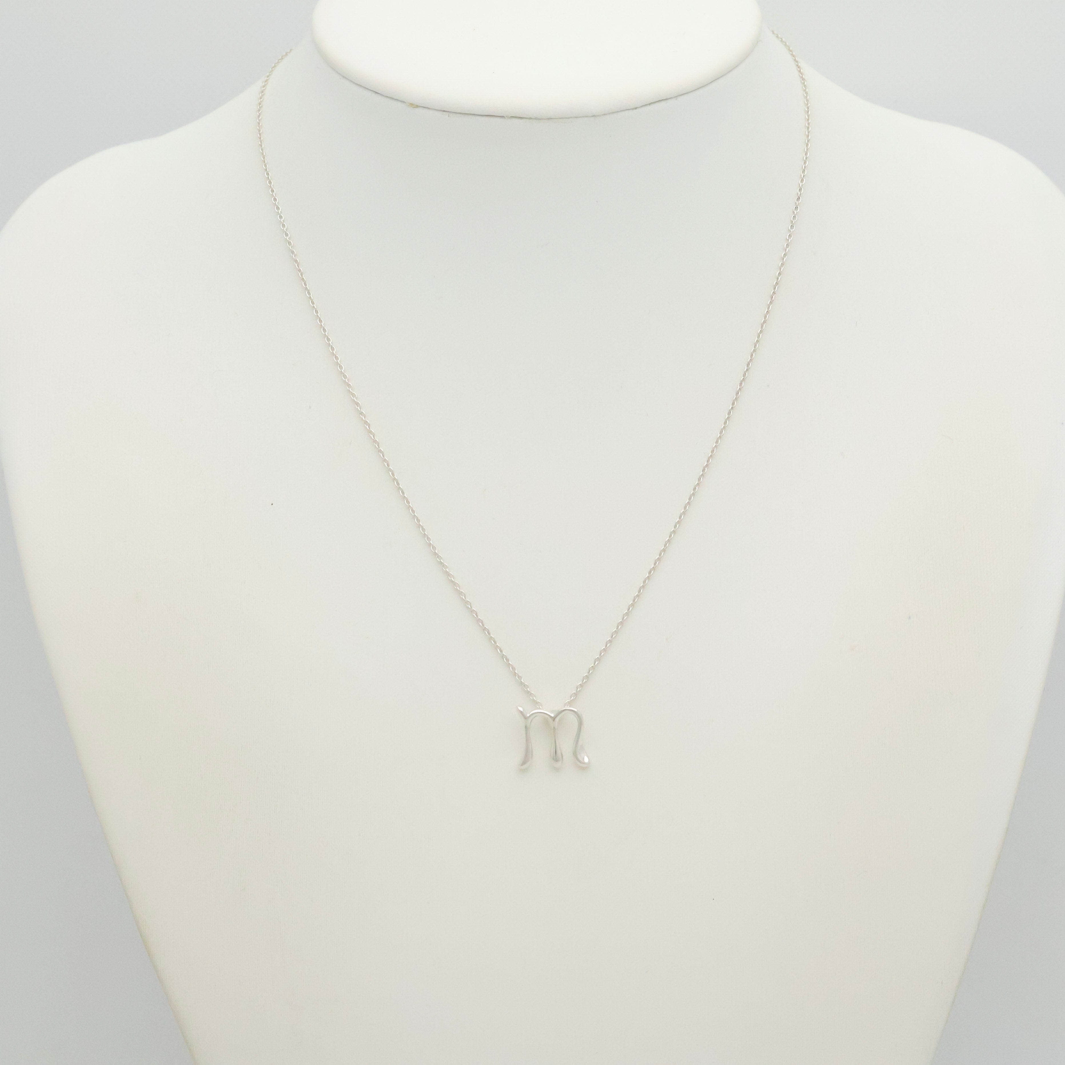Tiffany & Co. Initial Letter "M" Necklace Pendant Sterling Silver 925