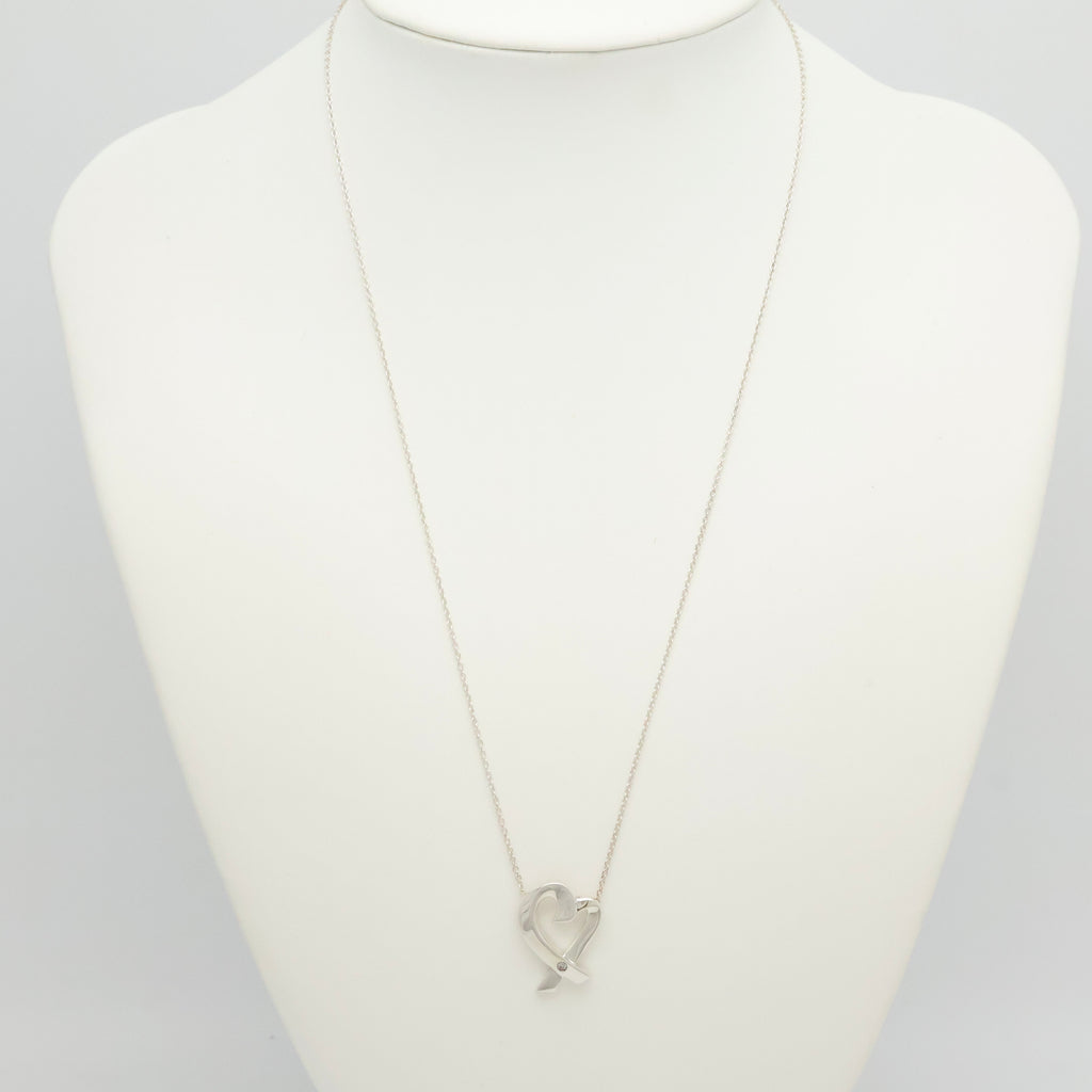 Tiffany & Co. Loving Heart Diamond Pendant Necklace Sterling Silver 925
