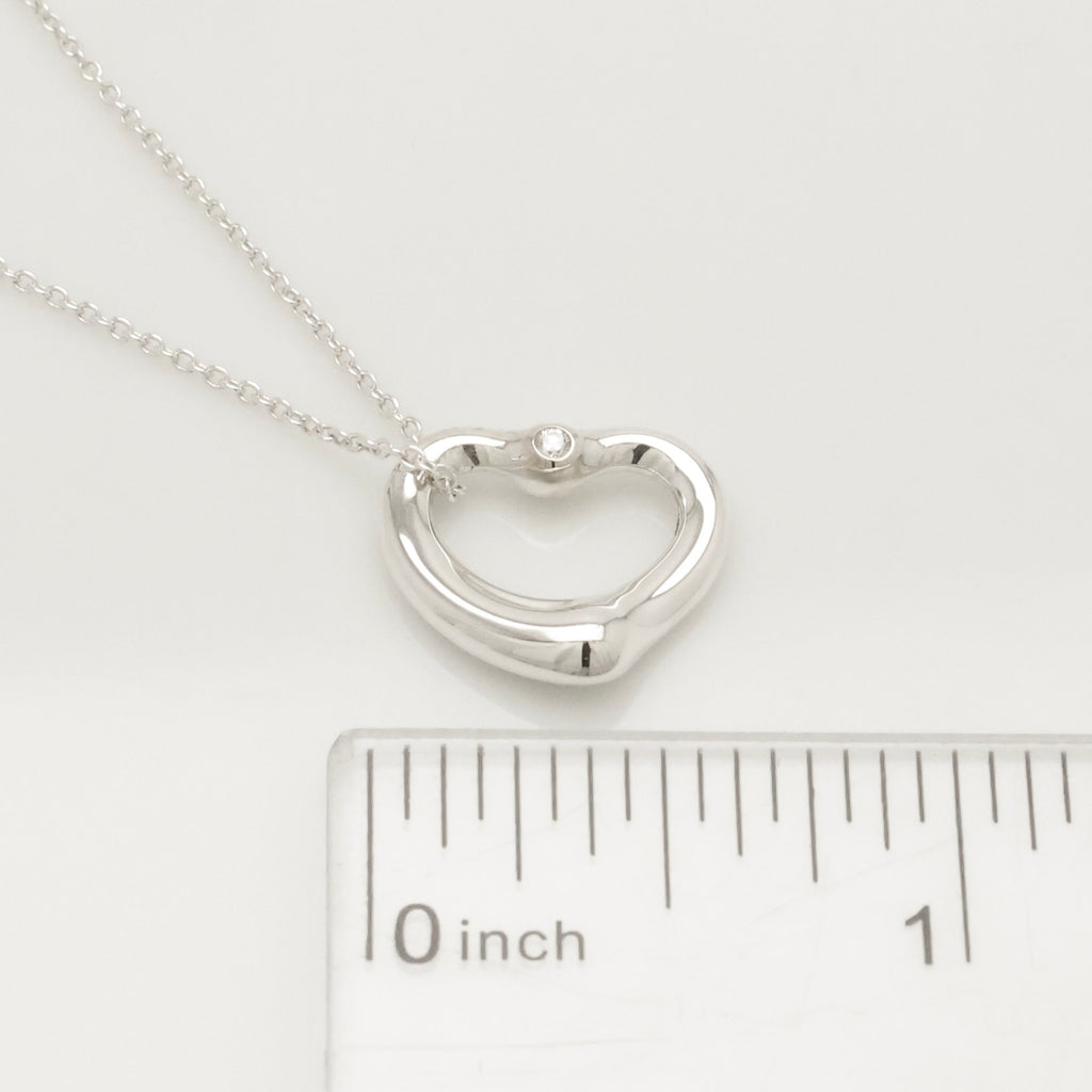 Tiffany & Co. 22mm Open Heart 1P Diamond Pendant Necklace Sterling Silver 925