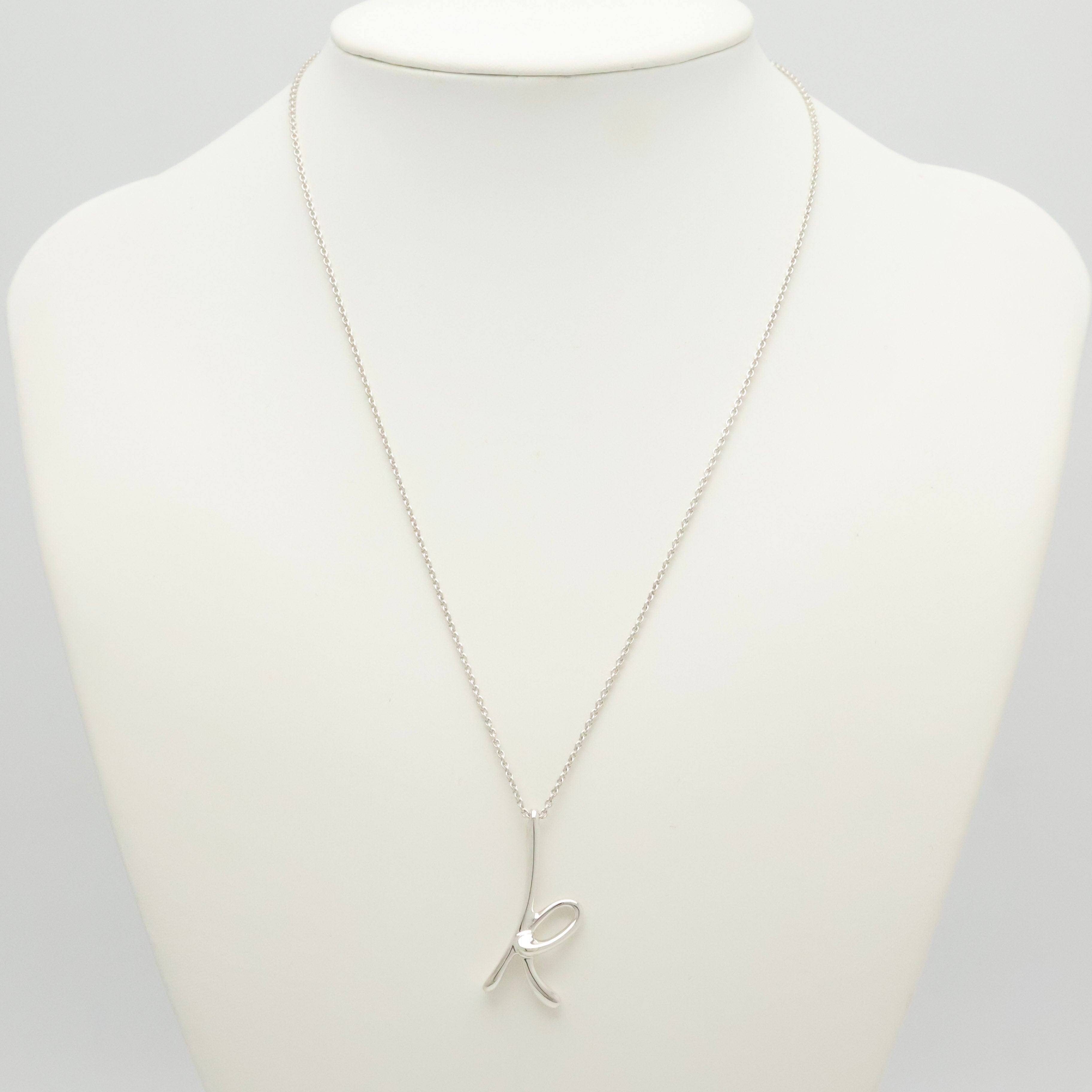 Tiffany & Co. Initial Letter "K" Pendant Necklace Sterling Silver 925