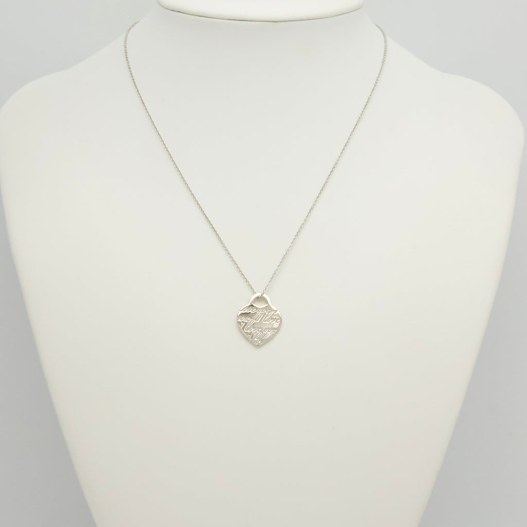 Tiffany & Co. Notes I LOVE YOU Heart Pendant Necklace Sterling Silver 925