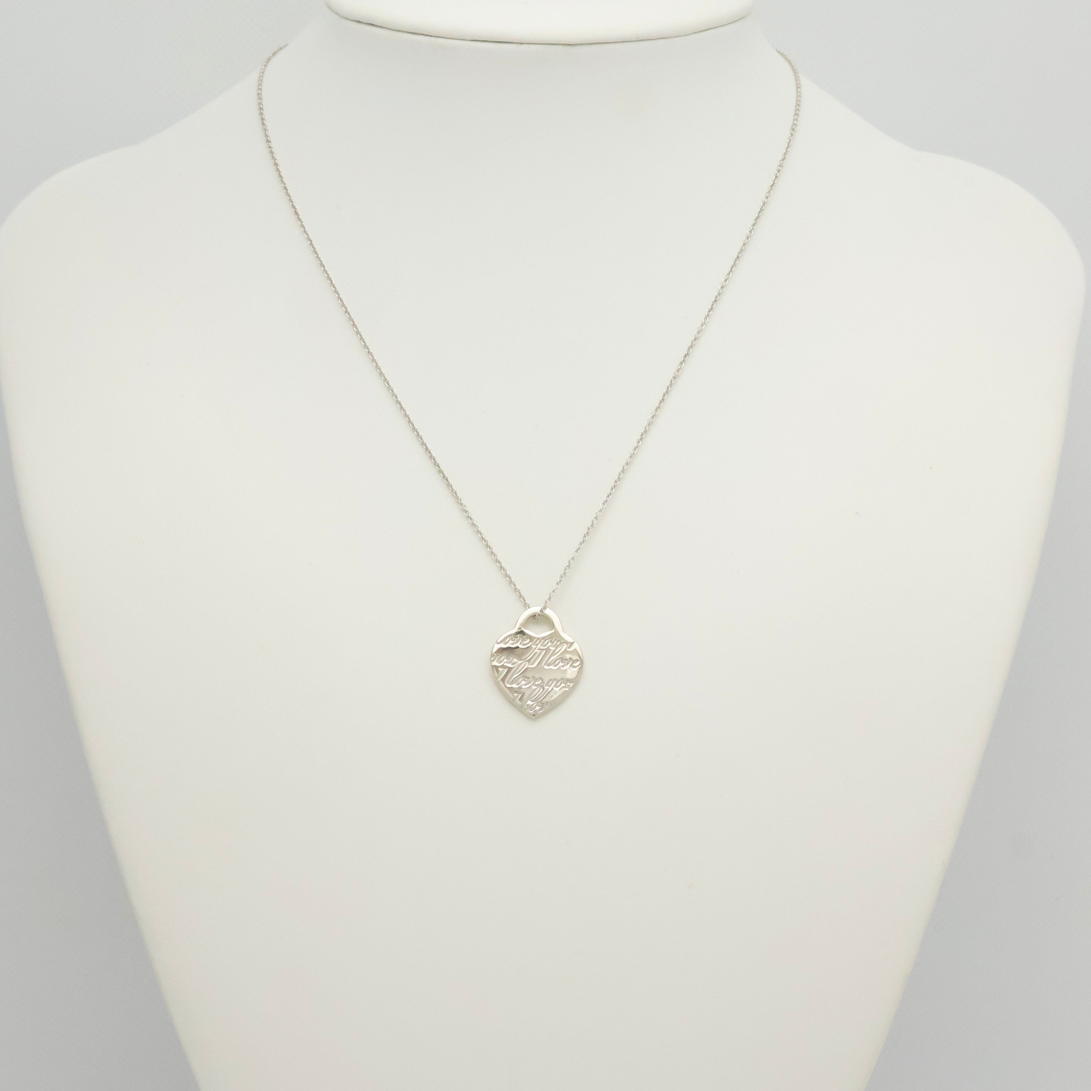 Tiffany & Co. Notes I LOVE YOU Heart Pendant Necklace Sterling Silver 925