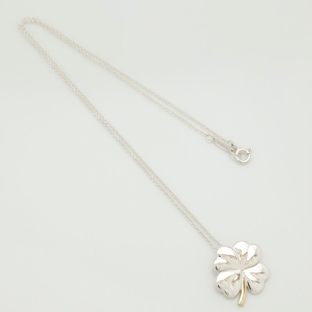  Tiffany & Co. Four Leaf Clover Pendant Necklace Sterling Silver 925 & Gold 18K