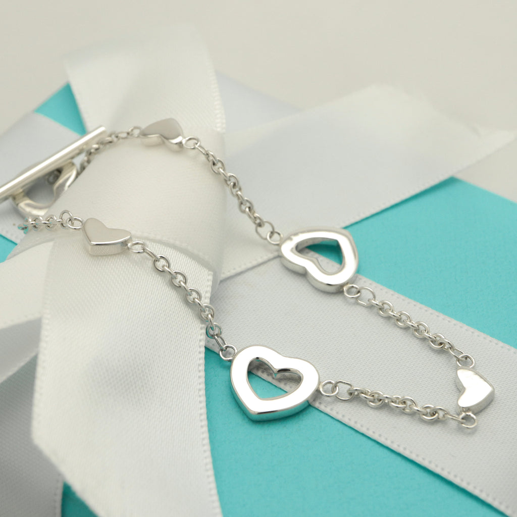 Tiffany & Co. Heart Link Lariat Toggle Bracelet Sterling Silver 925
