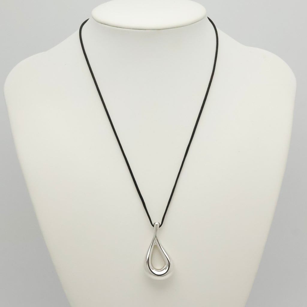 Tiffany & Co. Large Open Teardrop Silk Cord Necklace Sterling Silver 925