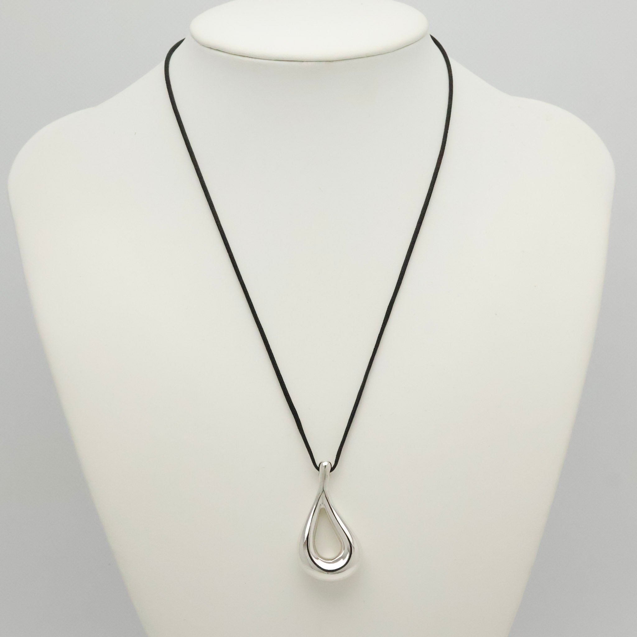 Tiffany & Co. Large Open Teardrop Silk Cord Necklace Sterling Silver 925