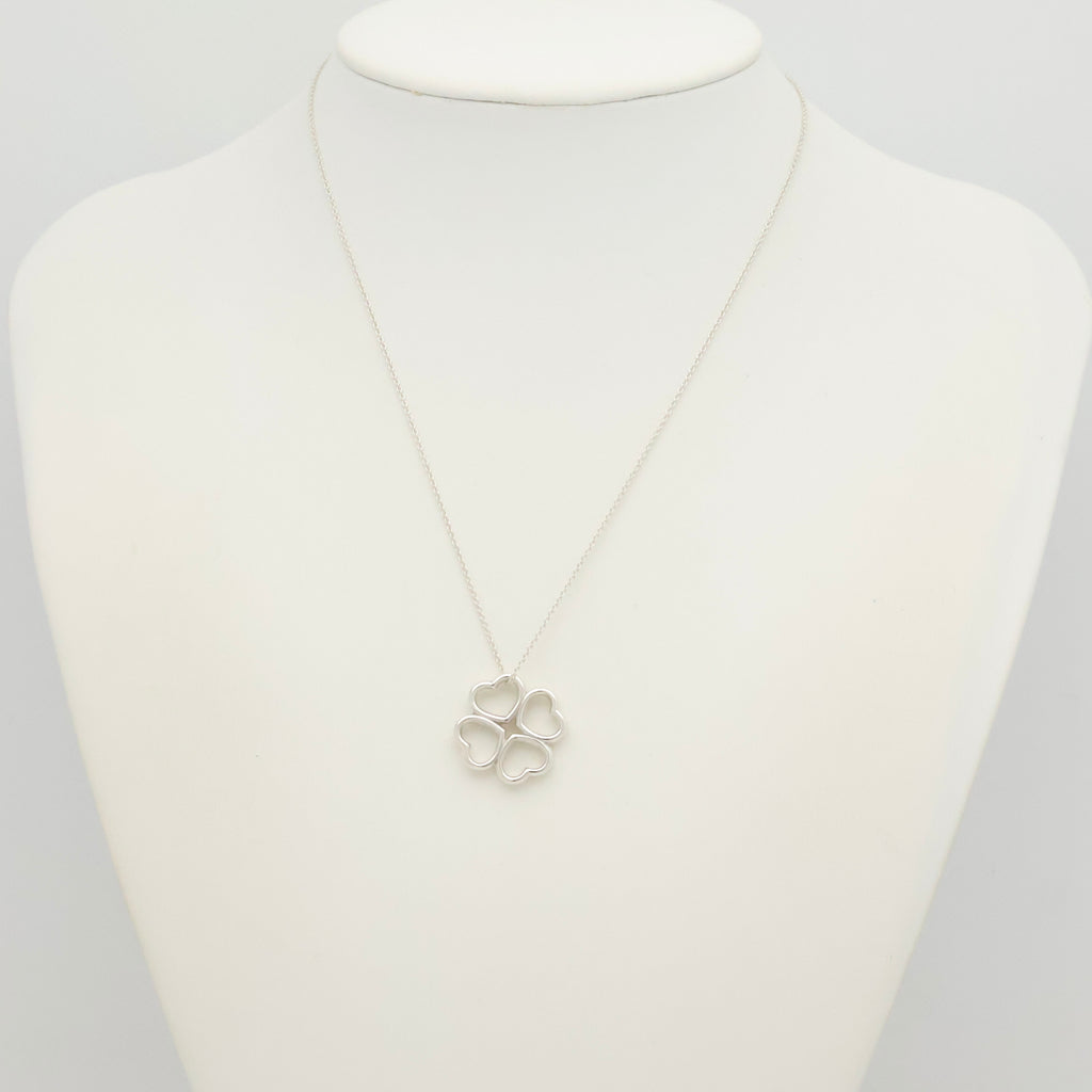  Tiffany & Co. Four Hearts Clover Necklace Pendant Sterling Silver 925