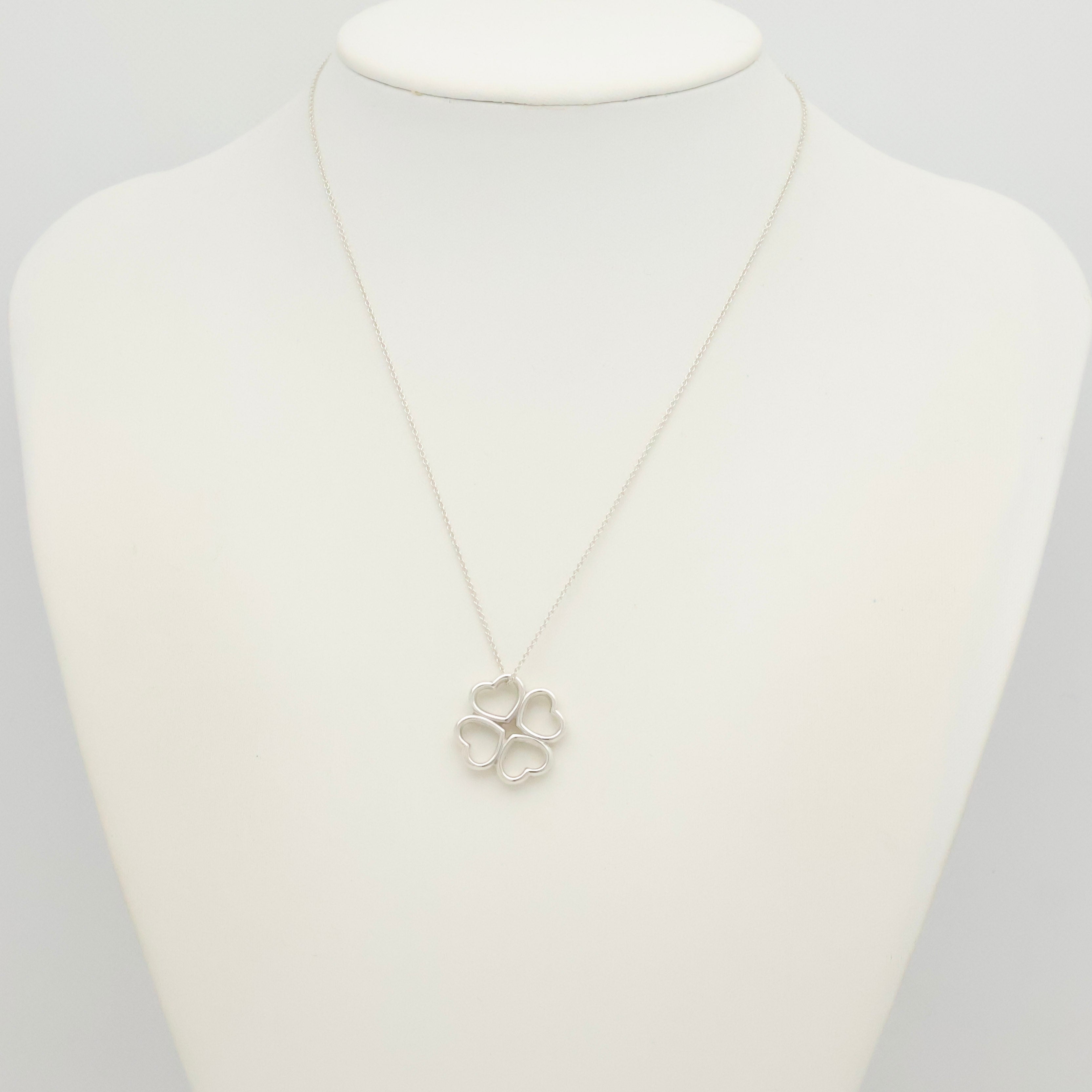  Tiffany & Co. Four Hearts Clover Necklace Pendant Sterling Silver 925