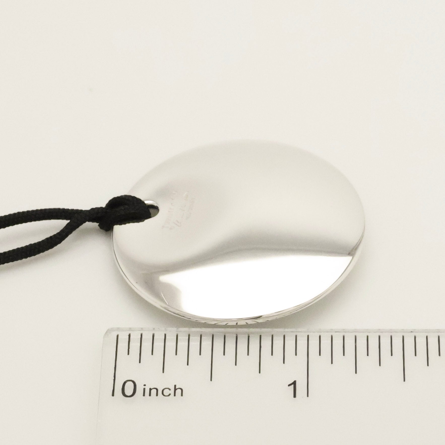 Tiffany & Co. LARGE Round Circle Disc Silk Cord Necklace Sterling Silver 925
