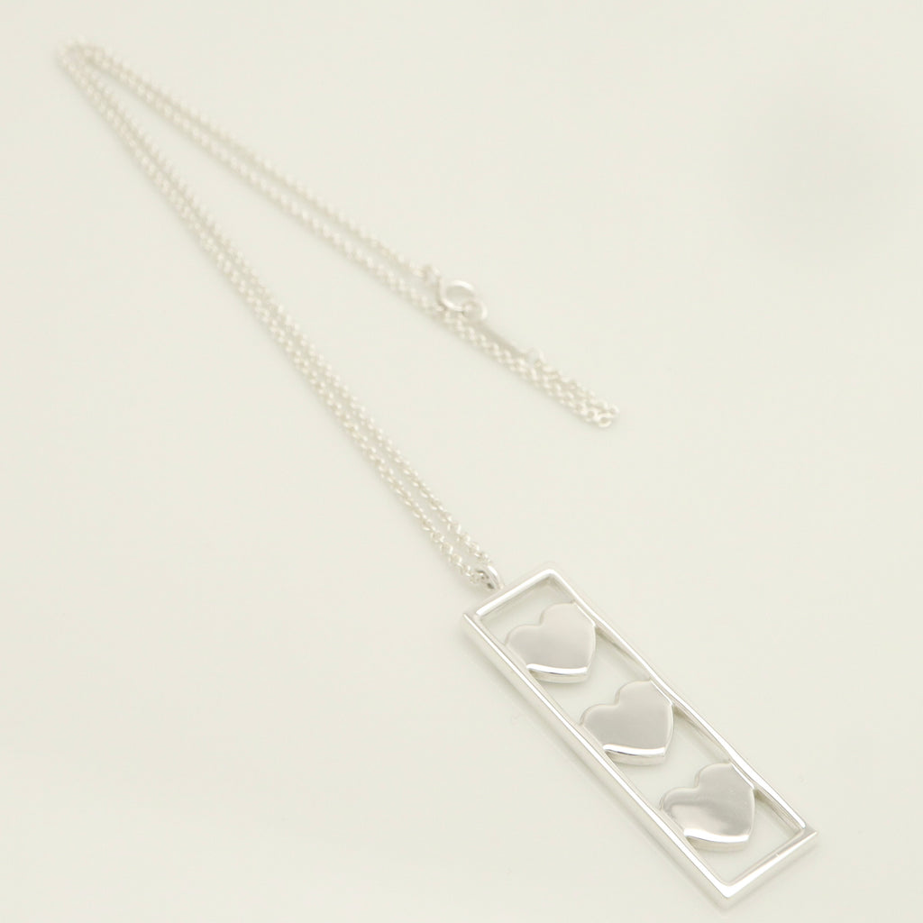 Tiffany & Co Triple Heart Plate Pendant Necklace Sterling Silver 925